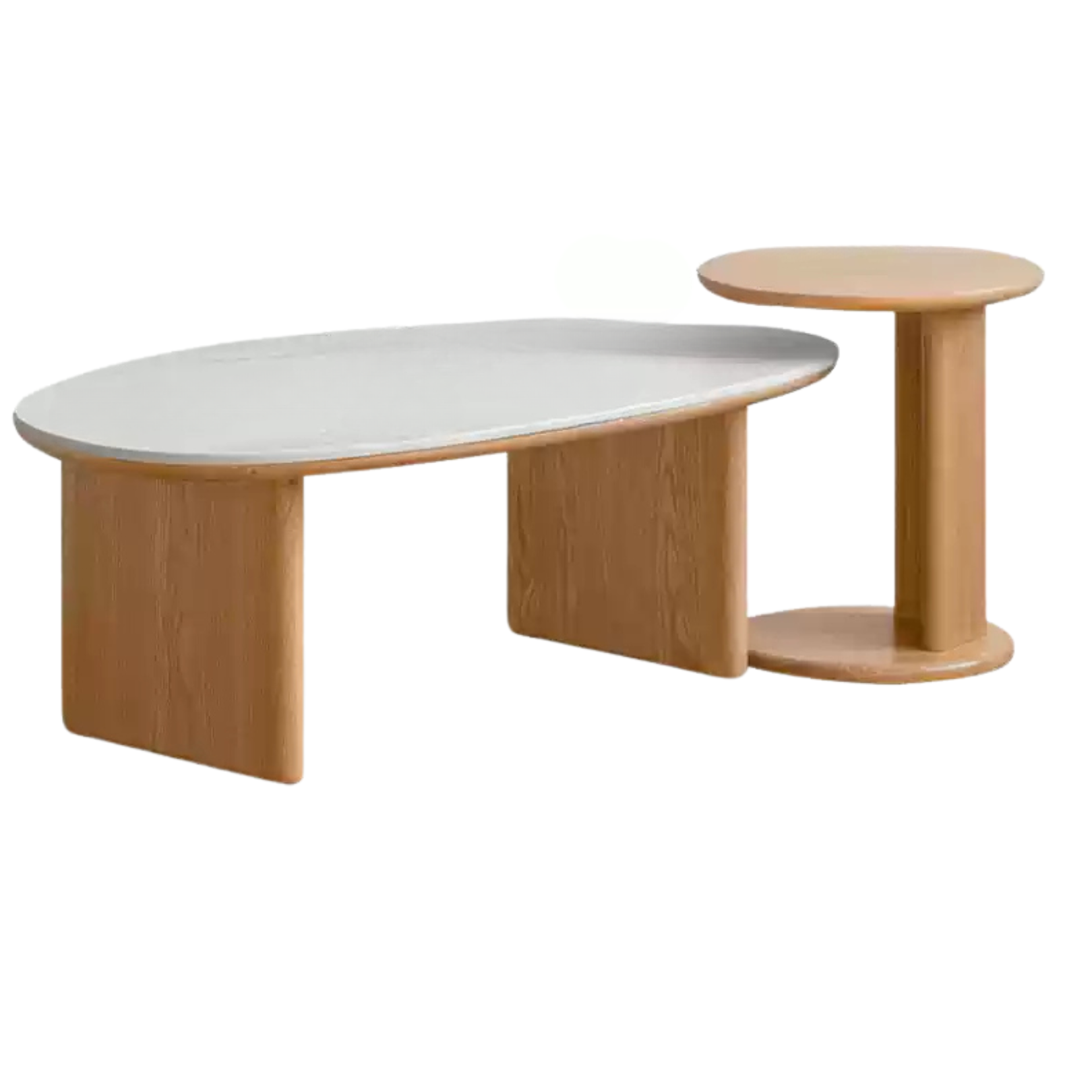 14.9 x14.9x16.5 inch / 38x 38x42.4cm + 39.3x23.6x13.7 inch / 100x60x35cm / Natural wood color / small coffee table + large coffee table