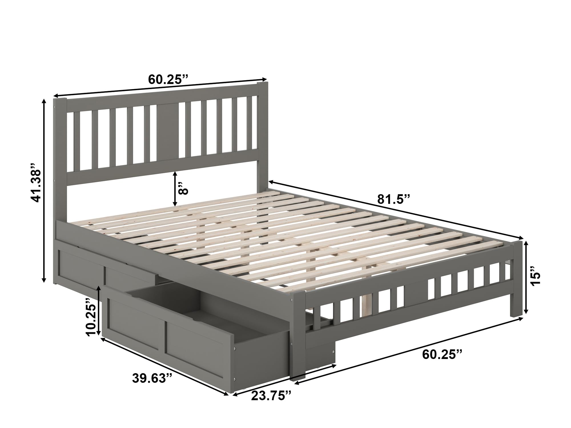 AFI Tahoe Queen Size Platform Bed Frame with Footboard & Storage Drawers, Grey Wooden Bed - Perfect for Small Bedrooms, Guest Rooms & Modern Home Decor