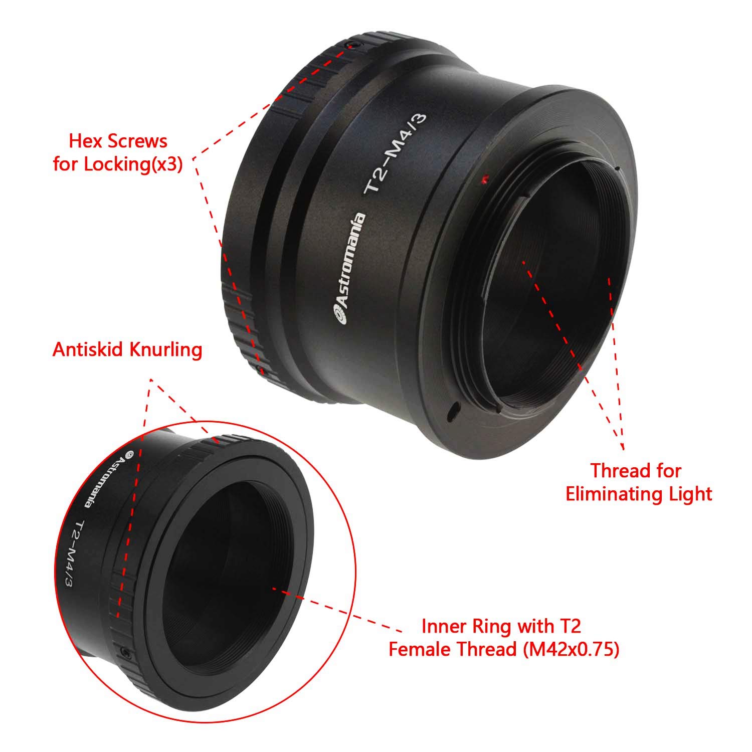 Astromania T T2 Mount Adapter for Olympus & Panasonic M4/3 Cameras - Compatible with Olympus EP1 EP2 EPL1, Panasonic DMC-G1 GH1 GF1 - Perfect for Astrophotography & Lens Conversion