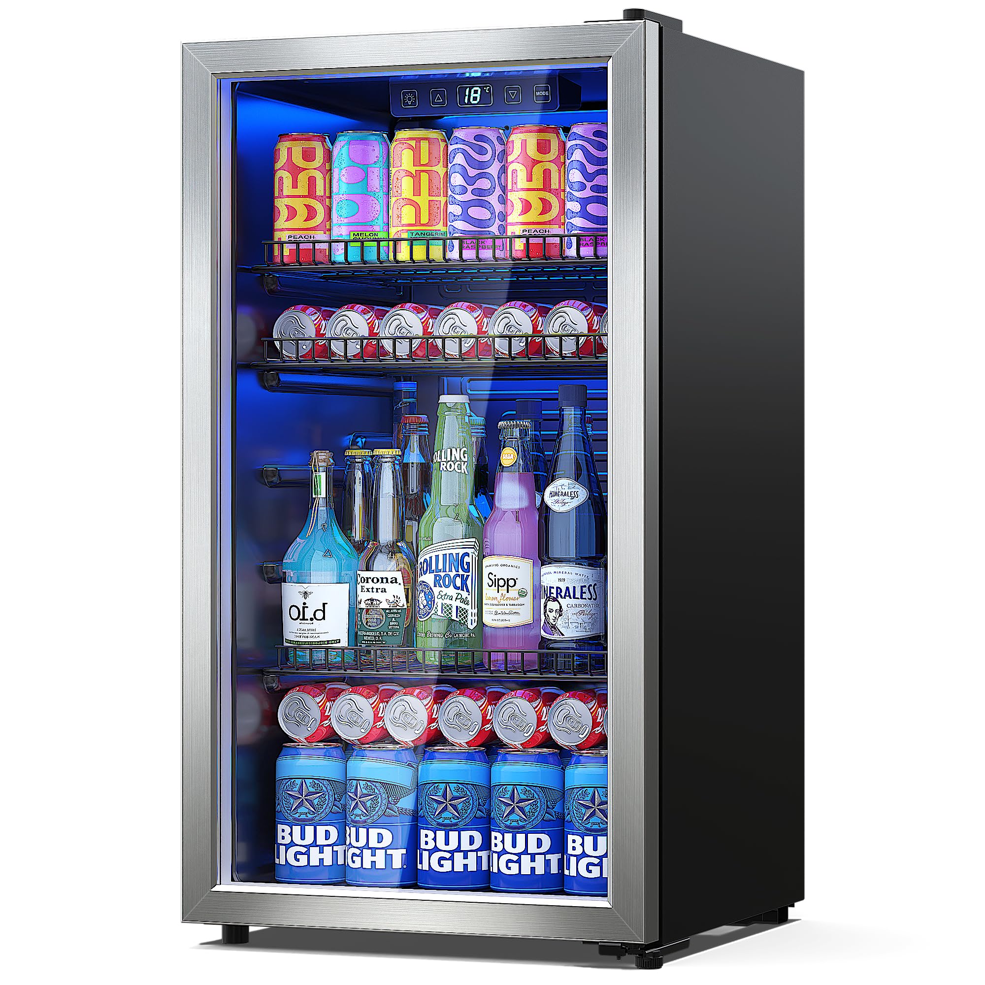 Compact 3.2 Cu.Ft Beverage Refrigerator with Glass Door - Adjustable Shelves & Digital Temperature Control for Wine, Beer, Soda - Perfect for Home Bar, Office, Dorm or Kitchen (Silver)