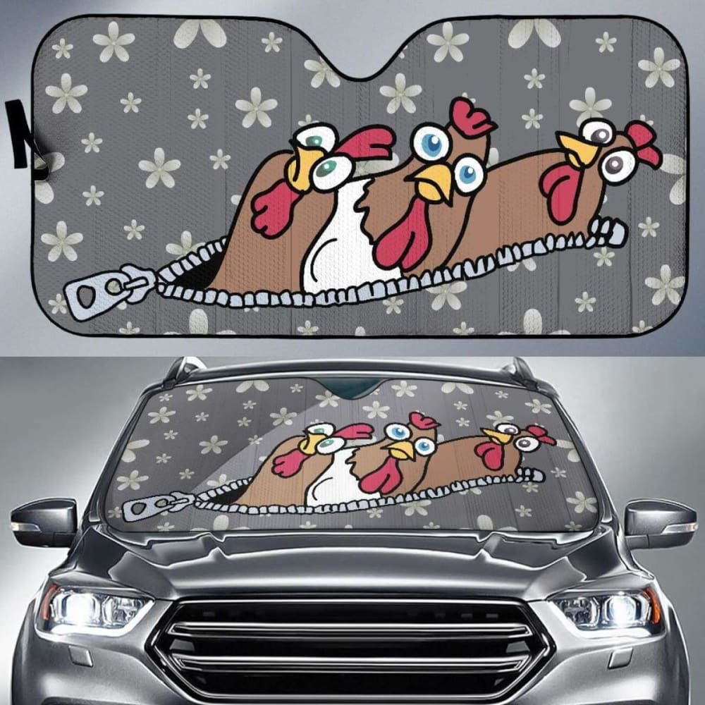 Car Windshield Sun Shade for Heat Protection - Universal Fit Auto Sun Visor with Chicken Pattern (04 085424) - Perfect for Summer Parking, Road Trips & Outdoor Adventures