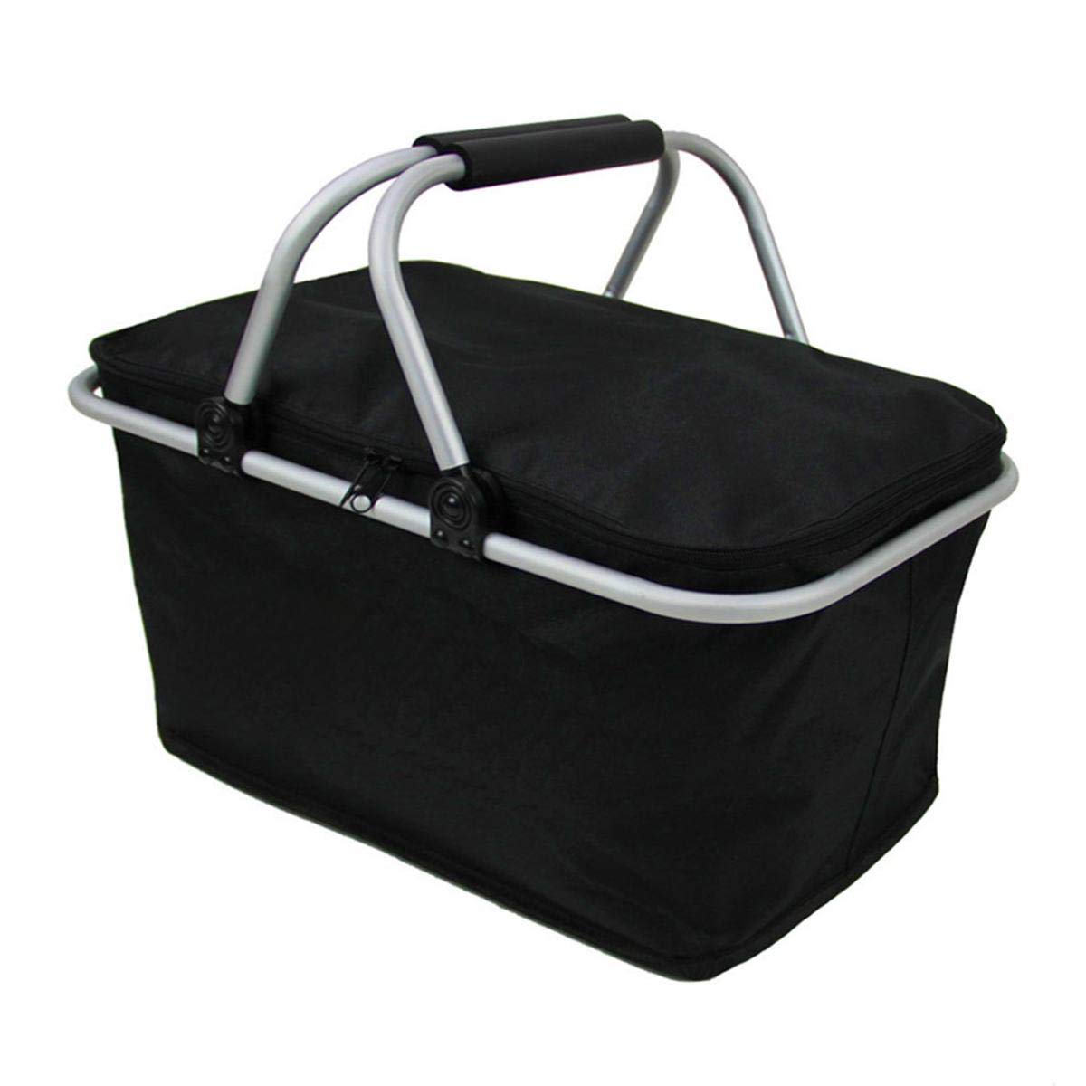 Insulated Folding Picnic Basket with Cooler - Portable Camping Hamper Storage Bag for Outdoor Picnics, Beach Trips & Tailgating Parties