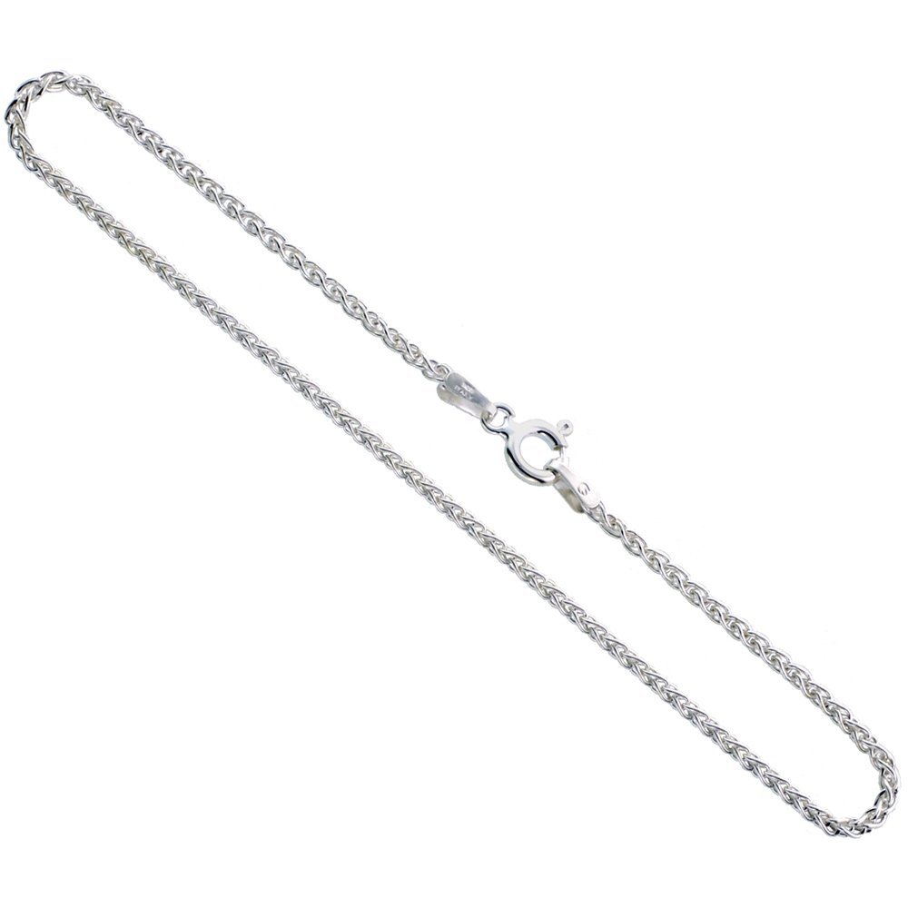 Sterling Silver Spiga Wheat Chain Anklet 1.9mm Nickel Free - 9-10 Inch Adjustable Ankle Bracelet for Women, Perfect for Beach, Summer & Boho Fashion Accessories