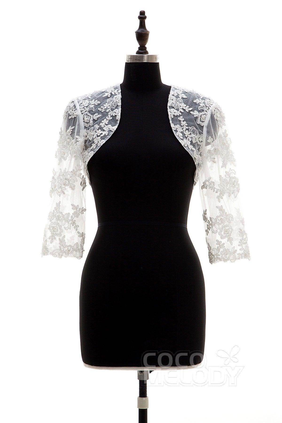 Elegant Lace 3/4 Sleeve Wedding Jacket AC6016 - Perfect for Bridal Party, Formal Events & Romantic Photo Shoots