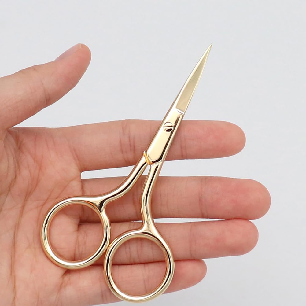 3 Pack Stainless Steel Eyebrow & Nose Hair Trimming Scissors - Straight Tip Grooming & Beauty Scissors for Women (Golden) - Perfect for Eyebrow Shaping, Facial Hair Trimming & Personal Grooming