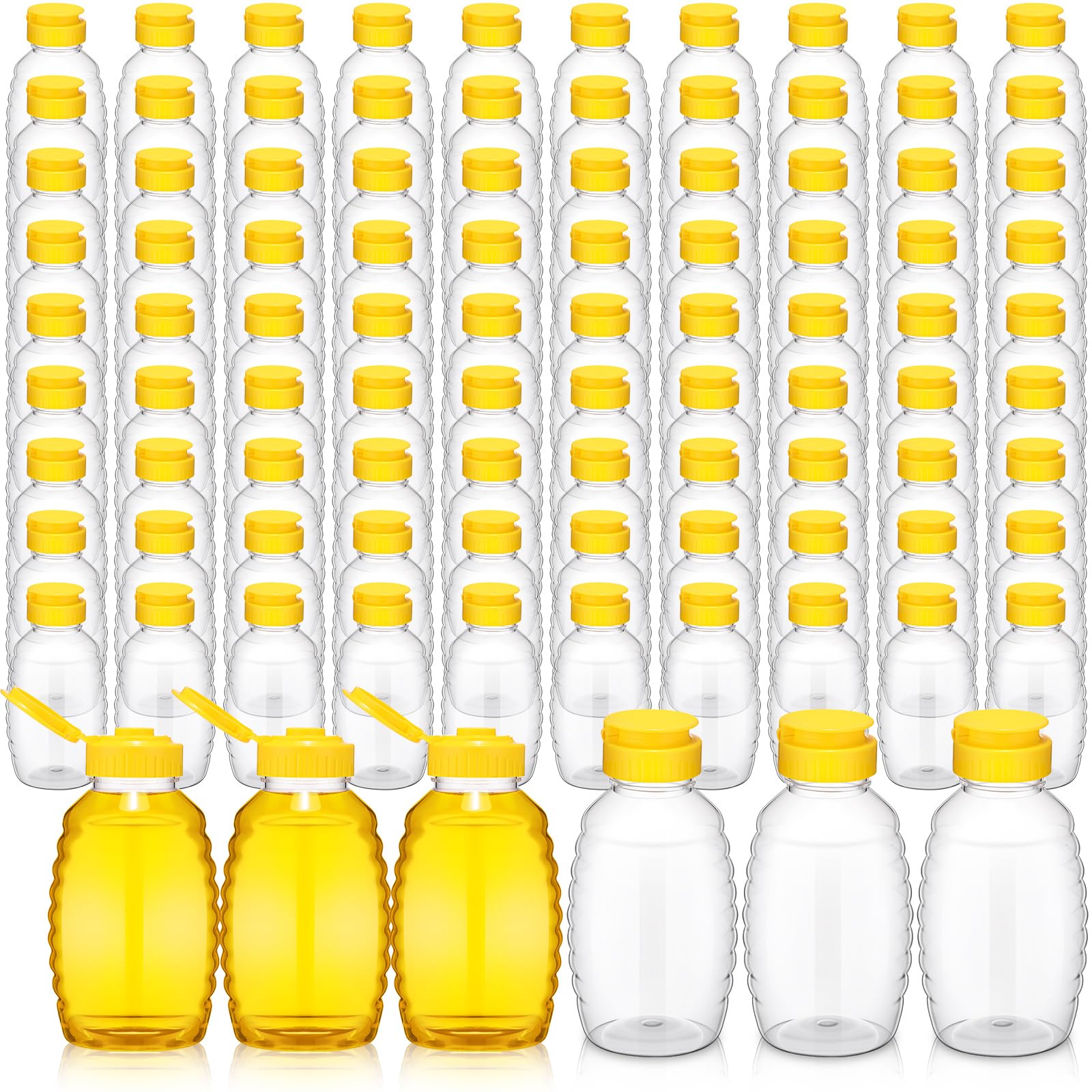 96 PCS Clear Plastic Honey Bottles 16 Oz with Lids - Empty Squeeze Bear Jars for Easy Honey Storage & Dispensing - Perfect for Home, Gifts, and DIY Projects