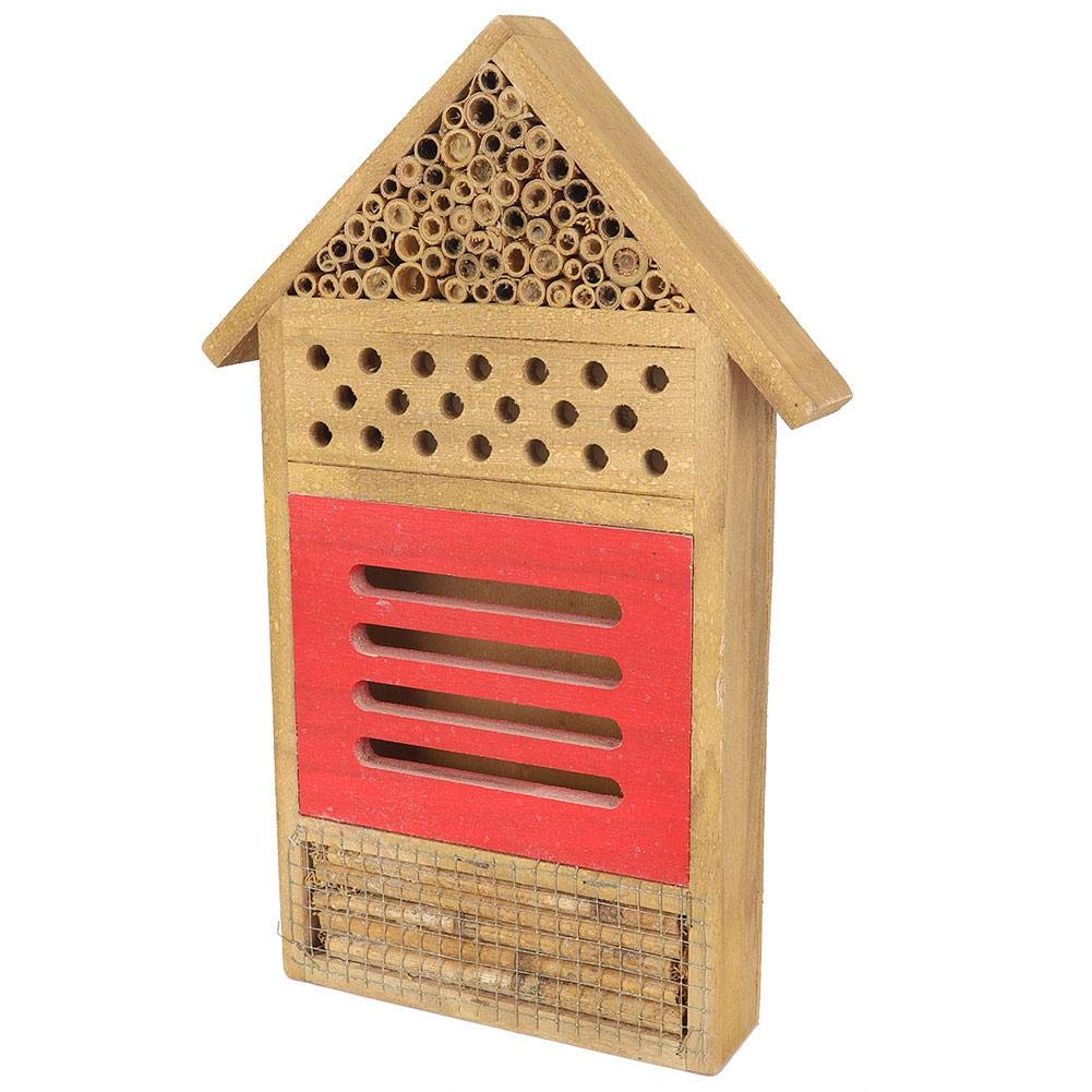 Wooden Bee House for Garden - 7.7x1.5x11.7in Natural Wood Insect Hotel, Shelter & Nesting Box for Solitary Bees - Perfect for Outdoor Garden Decoration & Pollinator Habitat Enhancement