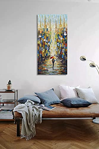 V-inspire 24x48 Inch Modern Abstract Oil Painting - Romantic Street Landscape 3D Hand-Painted Canvas Artwork with Wood Frame | Wall Decor for Living Room, Bedroom & Office