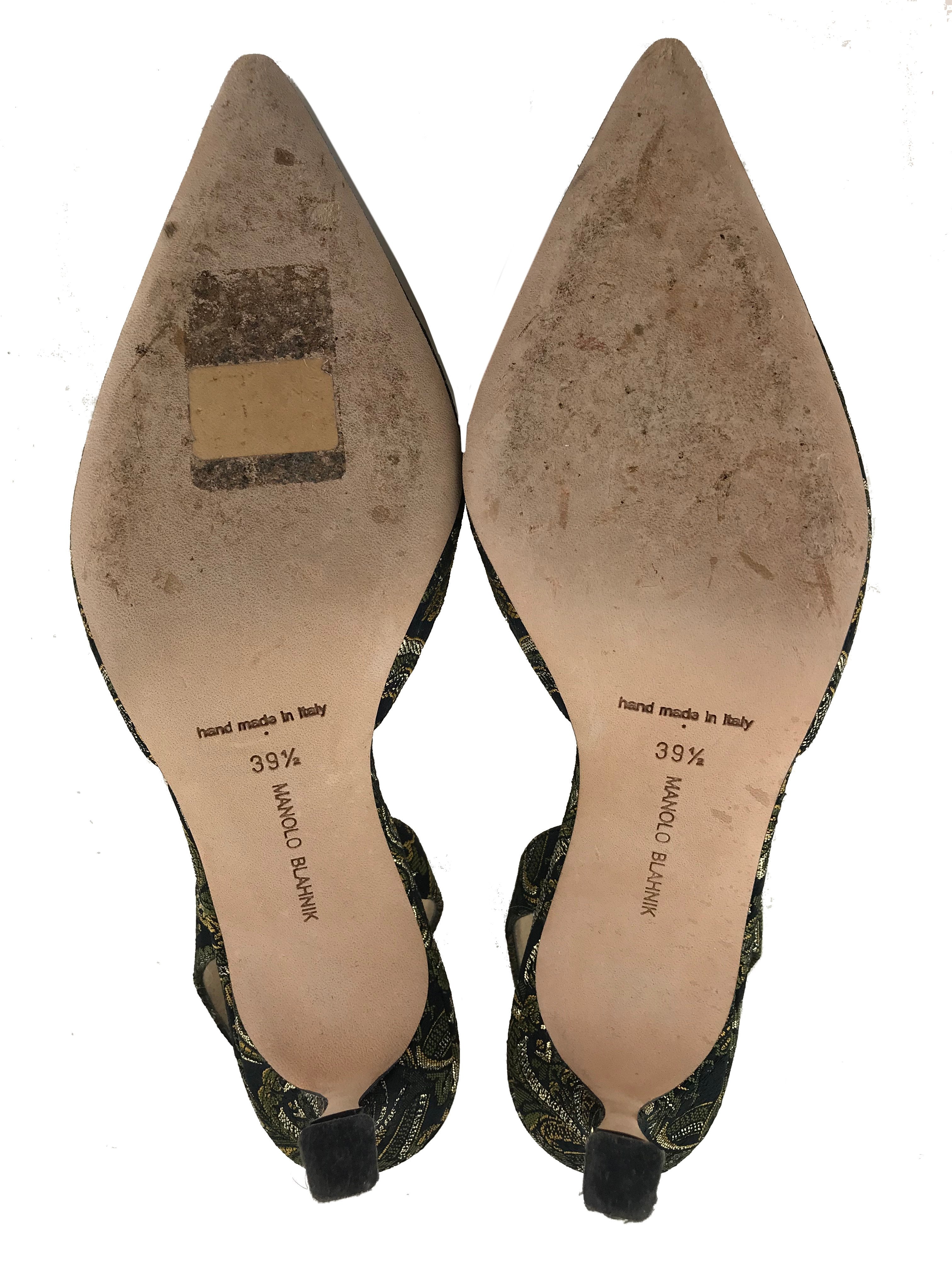 Manolo Blahnik Jacquard Carolyne Slingback Pump Women's Size 9.5 - Elegant Heels for Weddings, Parties & Office Wear