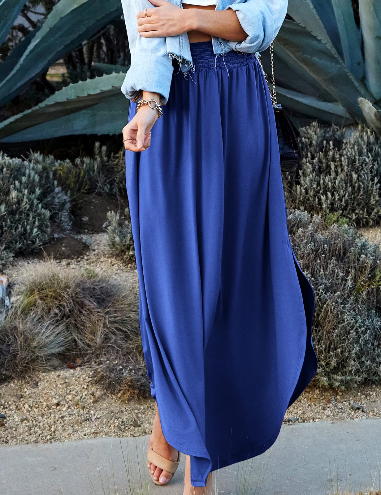 DOUBLJU Women's High Waisted Maxi Skirt - Elastic Waistband, Ankle Length Summer Long Skirt - Trendy Casual Flowy Skirt for Plus Size & Regular Sizes - Perfect for Beach, Vacation, and Everyday Wear