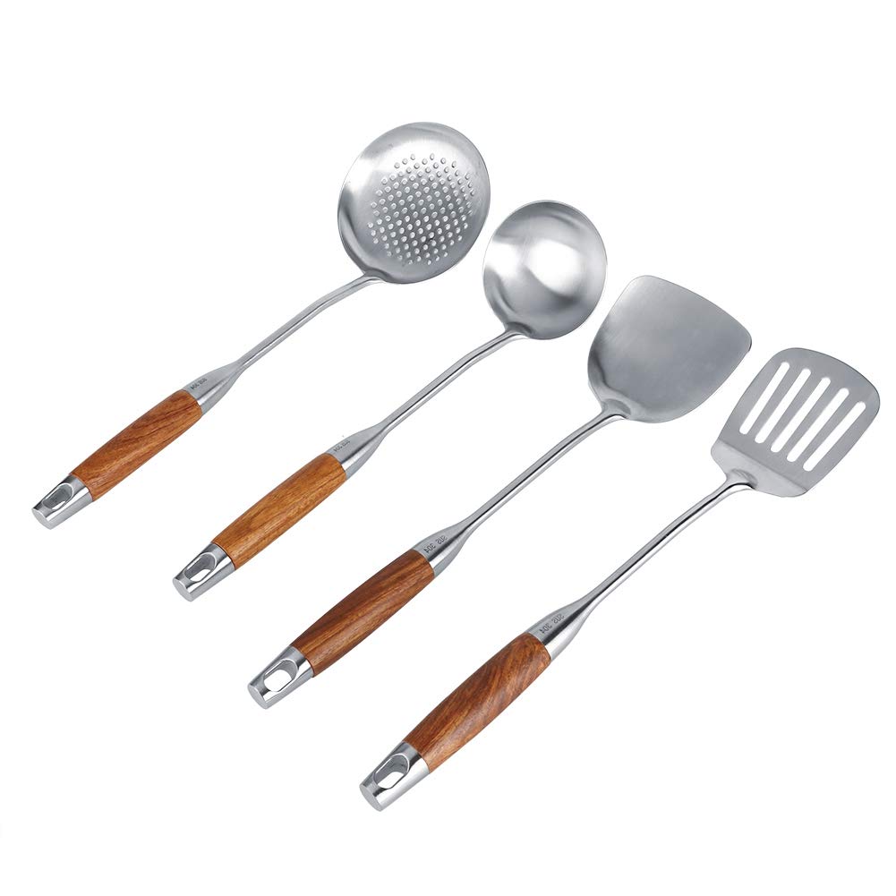 4-Piece Wooden Handle Cooking Utensil Set - Spatula, Spoon, Turner & Ladle for Nonstick Pots & Pans - Perfect for Baking, Frying & Everyday Kitchen Use