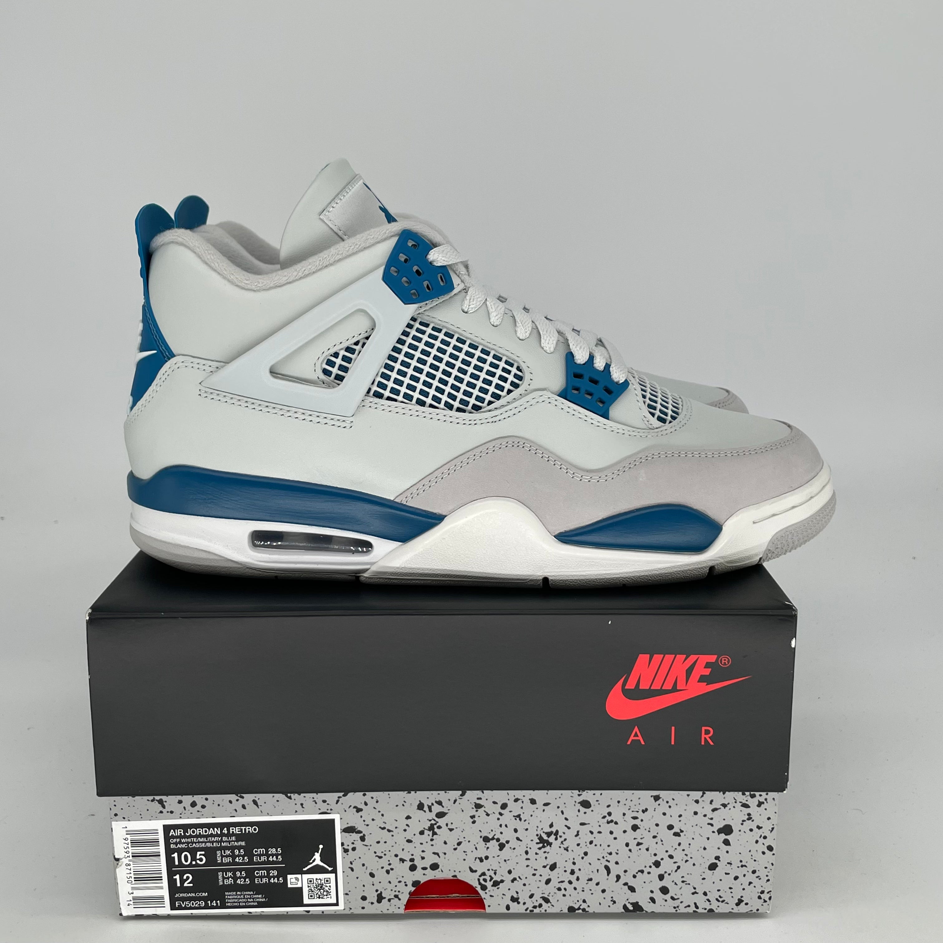 Original Air Jordan 4 Retro 'Military Blue' Men's Basketball Shoes - Size 10.5 / Women's 12 (FV5029-141) | Classic Sneakers for Streetwear & Sports Performance