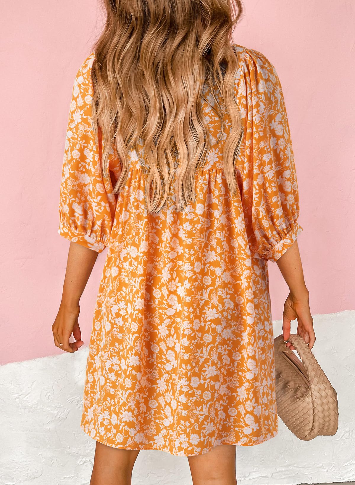 Dokotoo Women's Summer Dresses 2025 - Boho Floral Print Chiffon Mini Dress with V Neck & Lantern Sleeves | Beach Vacation Sundress, Casual Outfit for Pool Party & Summer Travel
