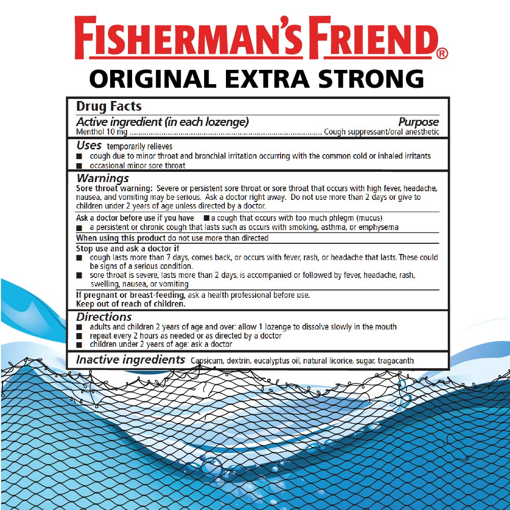 Fisherman's Friend Original Extra Strong Menthol Cough Drops - 40 Count Pack - Soothes Throat & Relieves Cough - Perfect for Cold, Flu, and Outdoor Activities