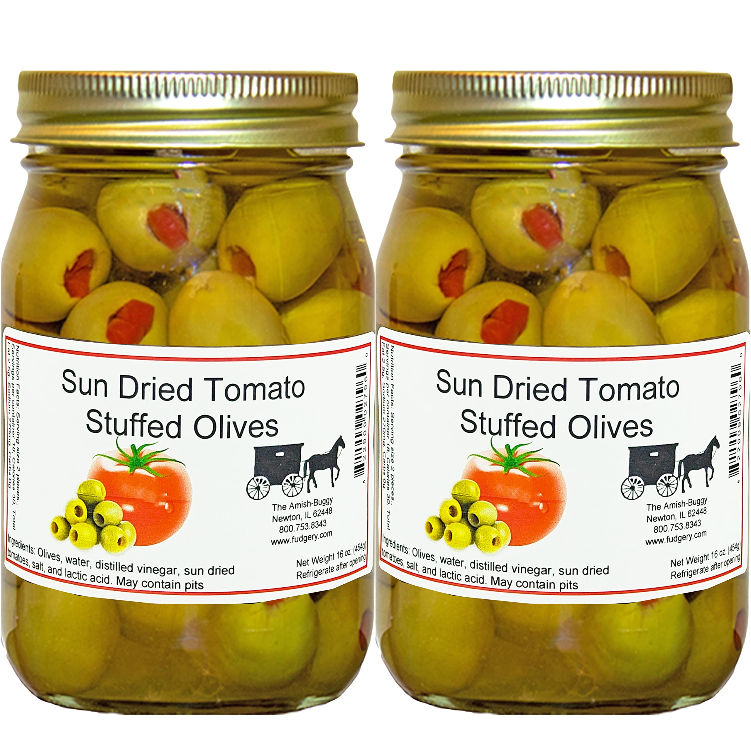 Large Stuffed Olives - Sun Dried Tomato Filled | 2 Pack 16 oz Jars | Gourmet Appetizers, Charcuterie Boards & Mediterranean Recipes
