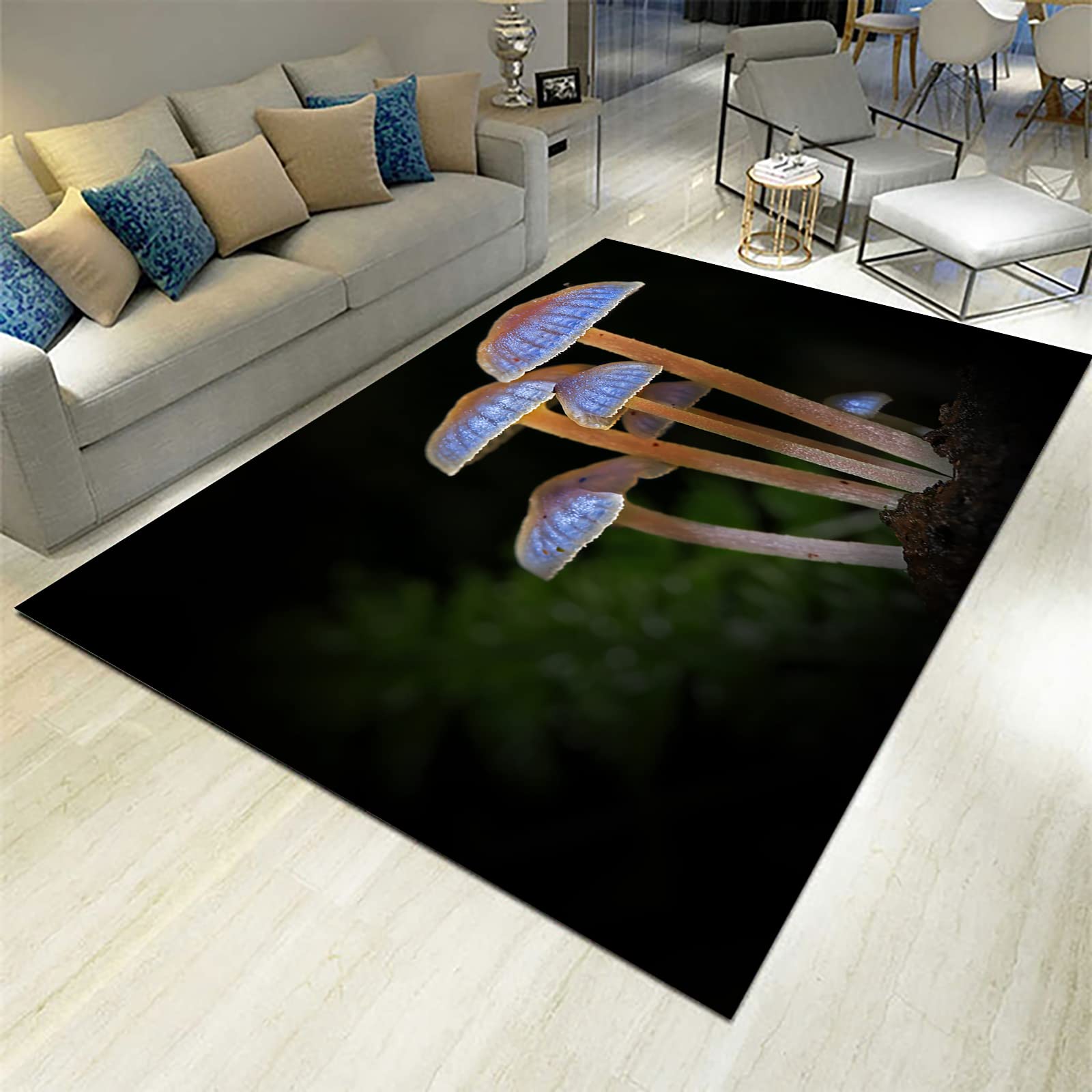 Trippy Mushroom Fantasy 3D Area Rug - Soft Non-Slip Carpet for Living Room, Bedroom & Dorm | Boho Home Decor, Psychedelic Floor Mat for Teens Room & Music Festival Vibes