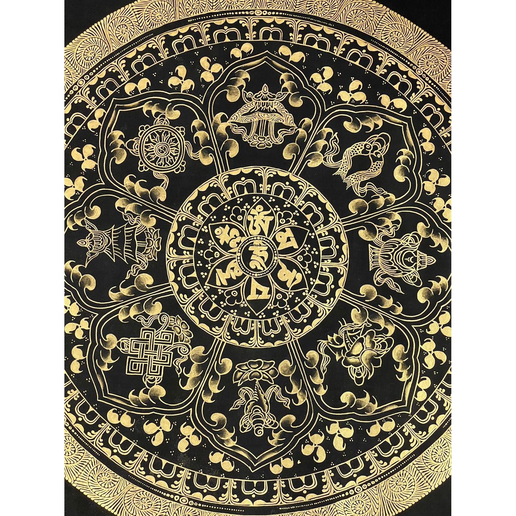 Om Mantra Mandala Thangka Wall Art - Handmade Tibetan Buddhist Painting for Meditation & Yoga Room Decor - Perfect for Spiritual Home, Office, or Temple