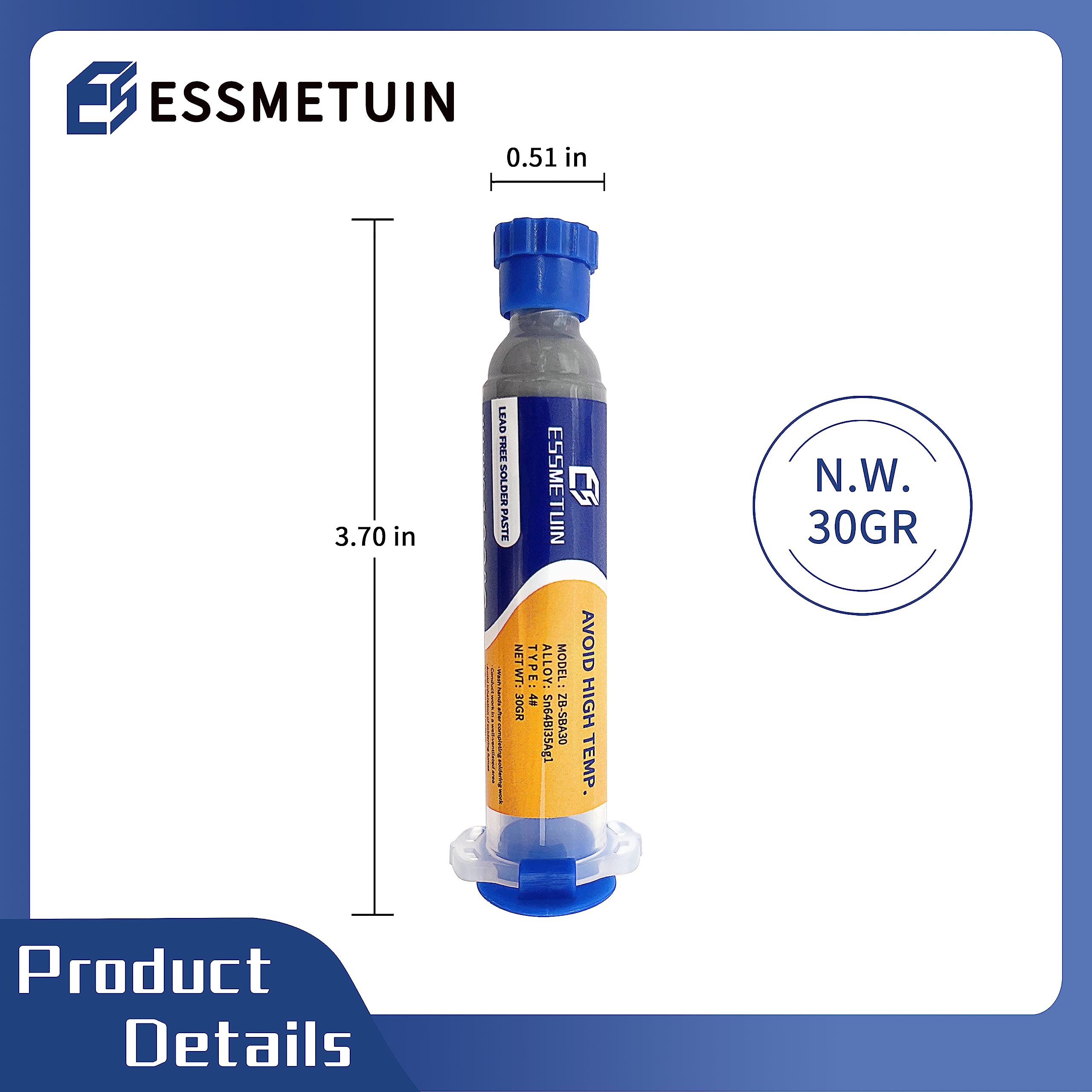 Essmetuin No-Clean Solder Paste (Sn64Bi35Ag1) - 30g Silver Tin Alloy for Electronics Soldering | Perfect for PCB Repair, DIY Projects & Circuit Board Assembly