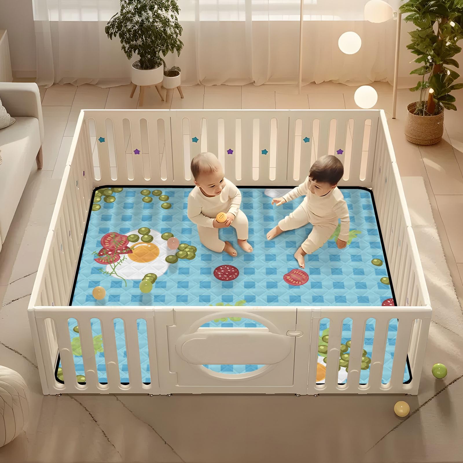 Blue Cartoon Egg Design Large Baby Play Mat - 50'' x 50'' Waterproof Non-Slip Crawling Mat for Infants & Toddlers - Perfect for Indoor/Outdoor Use, Nursery Floor, Playtime & Daycare Activities