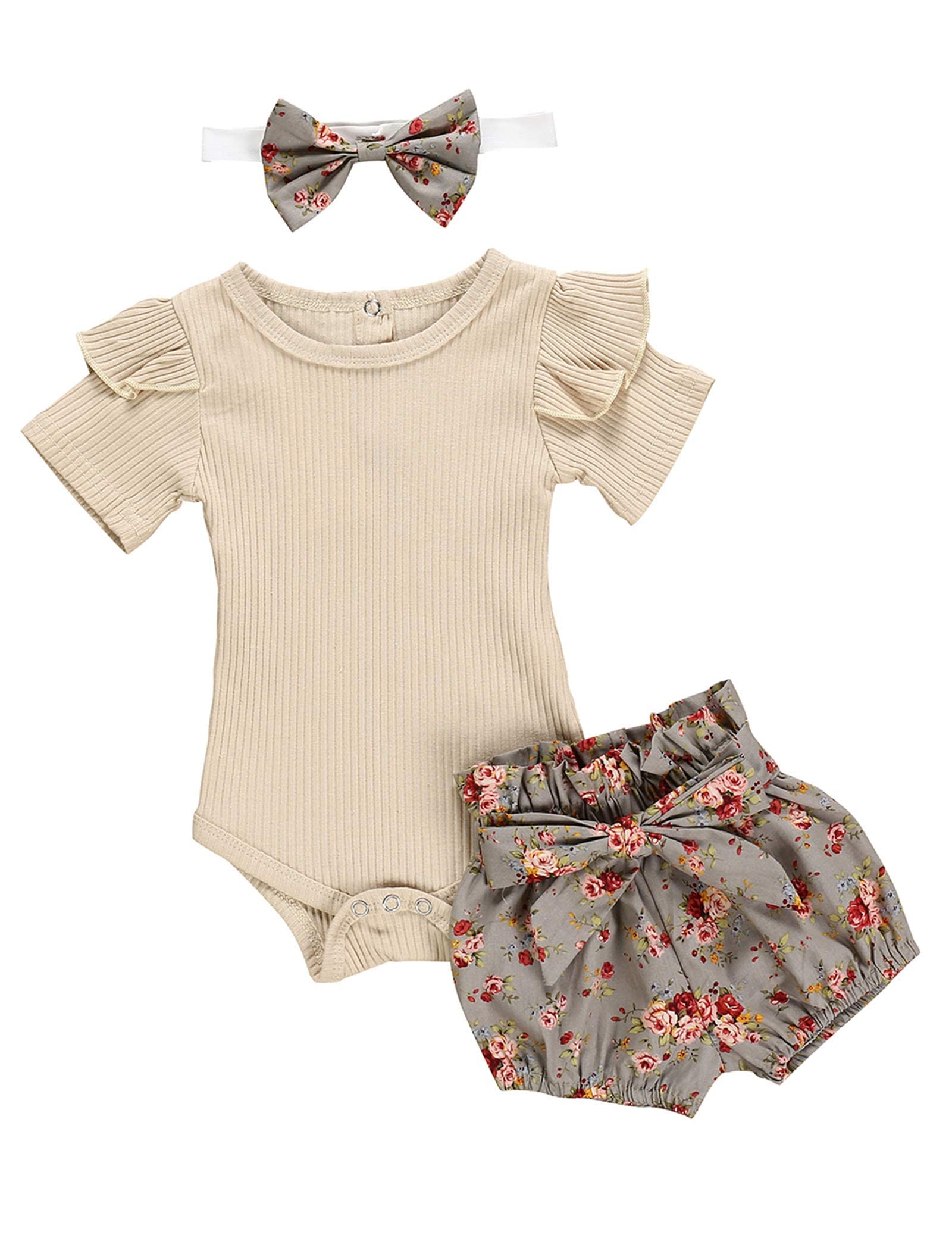 KANGKANG Baby Girl Clothes - Floral Ruffle Romper with Short Pants | Cute Summer Outfits for Toddlers | Perfect for Playdates, Beach Trips & Photo Shoots