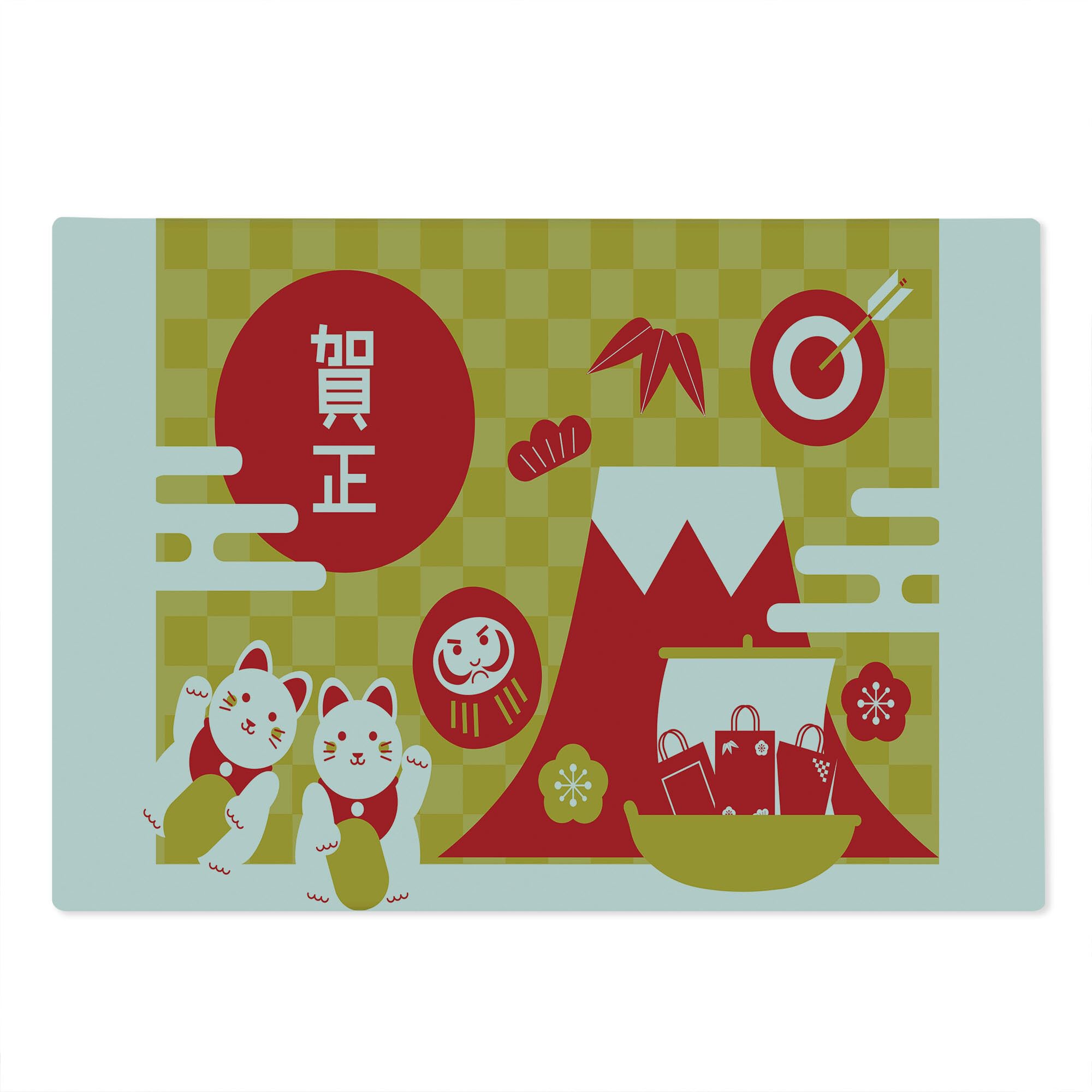 Ambesonne Japanese Cat Cutting Board - Lucky Maneki Neko Dharma Doll Design, Tempered Glass Serving Tray for Kitchen & Dining, Large Size (Vermilion/White/Earth Yellow) - Perfect for Sushi Presentation, Cheese Platters & Holiday Entertaining