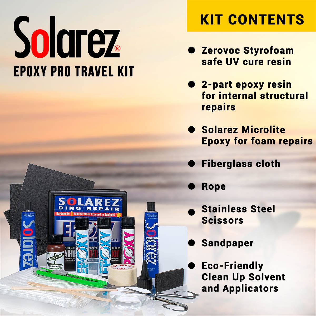 Solarez Epoxy Pro Travel Kit - Professional Ding Repair for Surfboards, Kayaks & Boats - Waterproof & UV Resistant for Outdoor Adventures