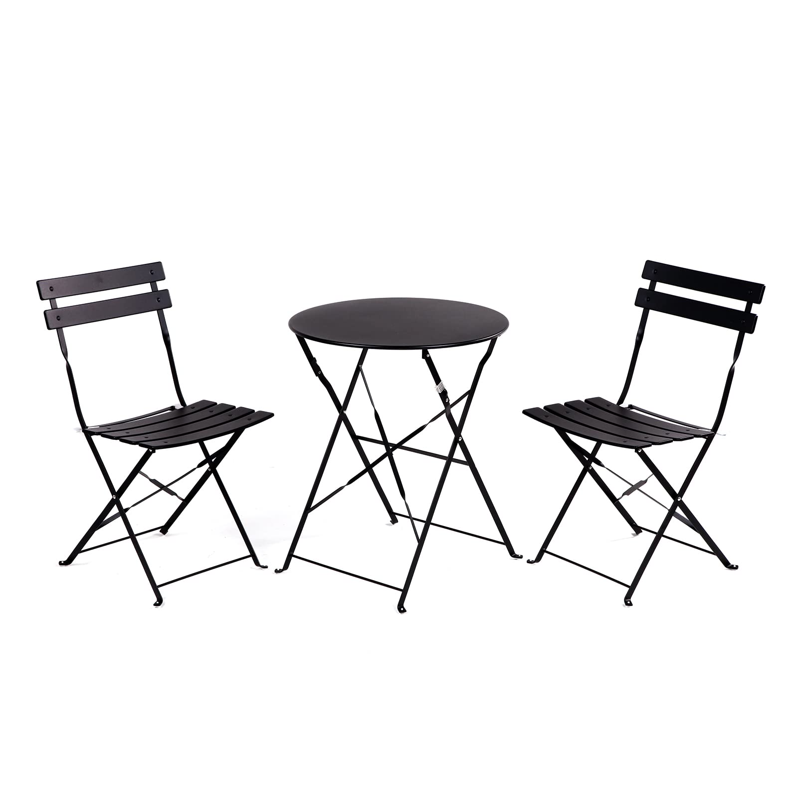 3-Piece Metal Folding Bistro Set - 2 Chairs & 1 Table - Weatherproof Outdoor/Indoor Patio Furniture for Garden, Yard, Balcony - Perfect for Coffee, Dining & Relaxing - Black