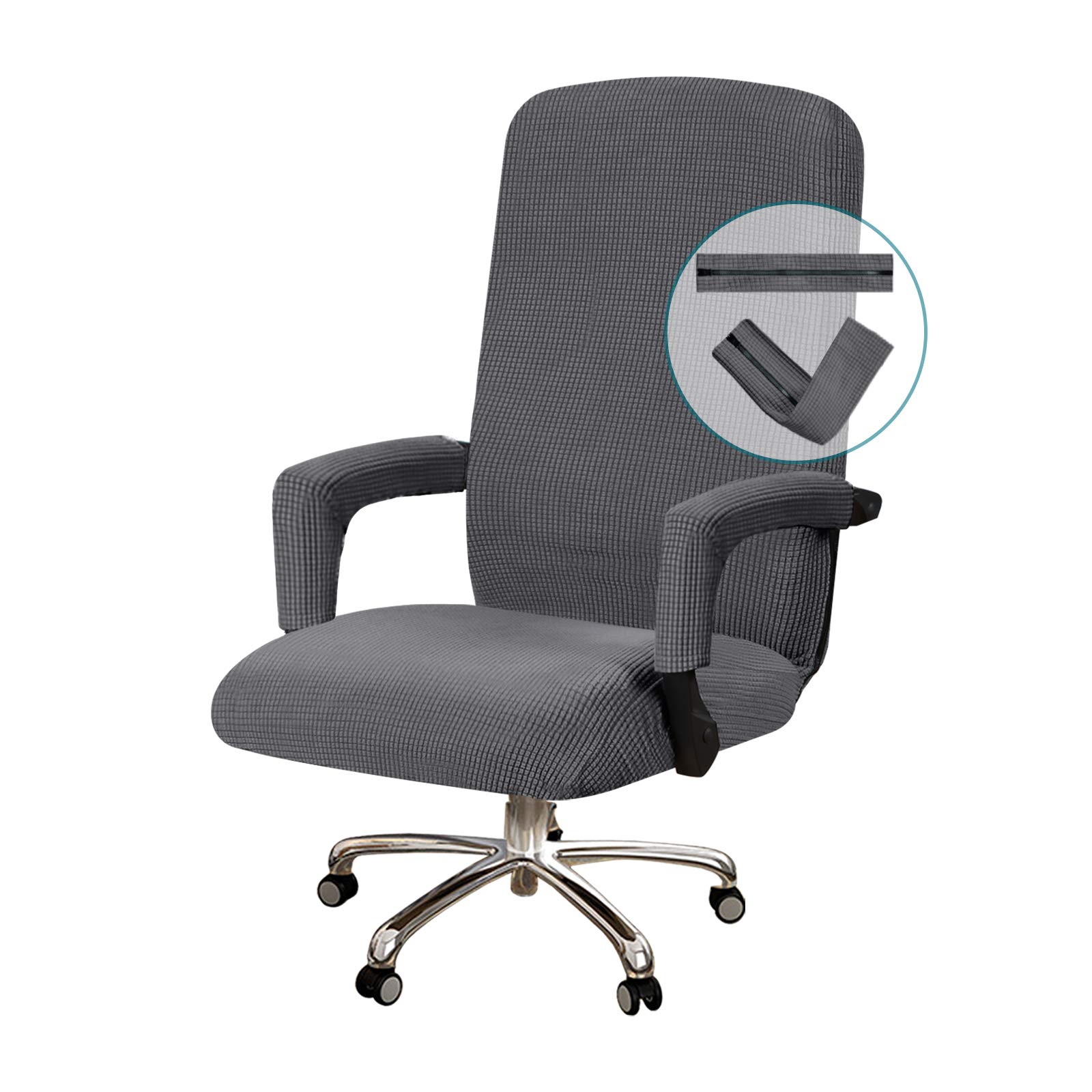 Turquoise Stretch Office Chair Cover with Arms - Universal Removable Desk Chair Slipcover for Computer & Boss Chairs - Pet-Friendly Fabric Protector for Dogs & Cats - Perfect for Home Office & Workspace (Gray)