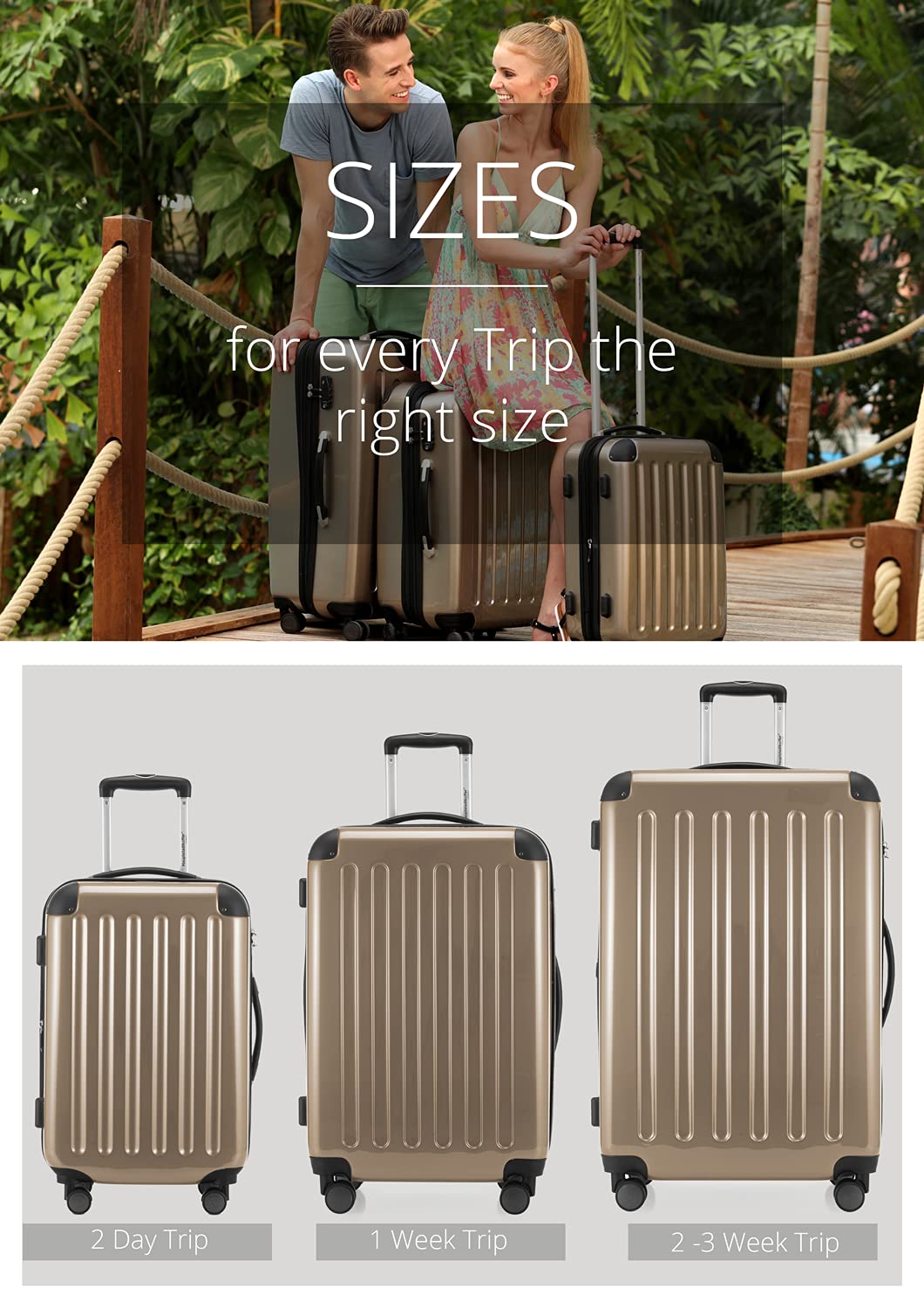 Premium Hand Luggage Carry On Suitcase 65cm Champagne Gold - Lightweight Spinner Luggage for Business Travel & Weekend Getaways