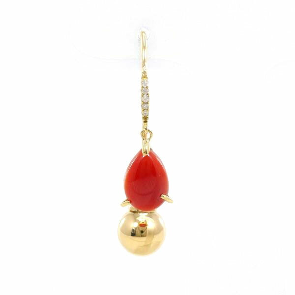 18K Yellow Gold Coral Diamond Stud Earrings for Women - Elegant Single Earring Jewelry Gift for Birthday, Anniversary & Special Occasions
