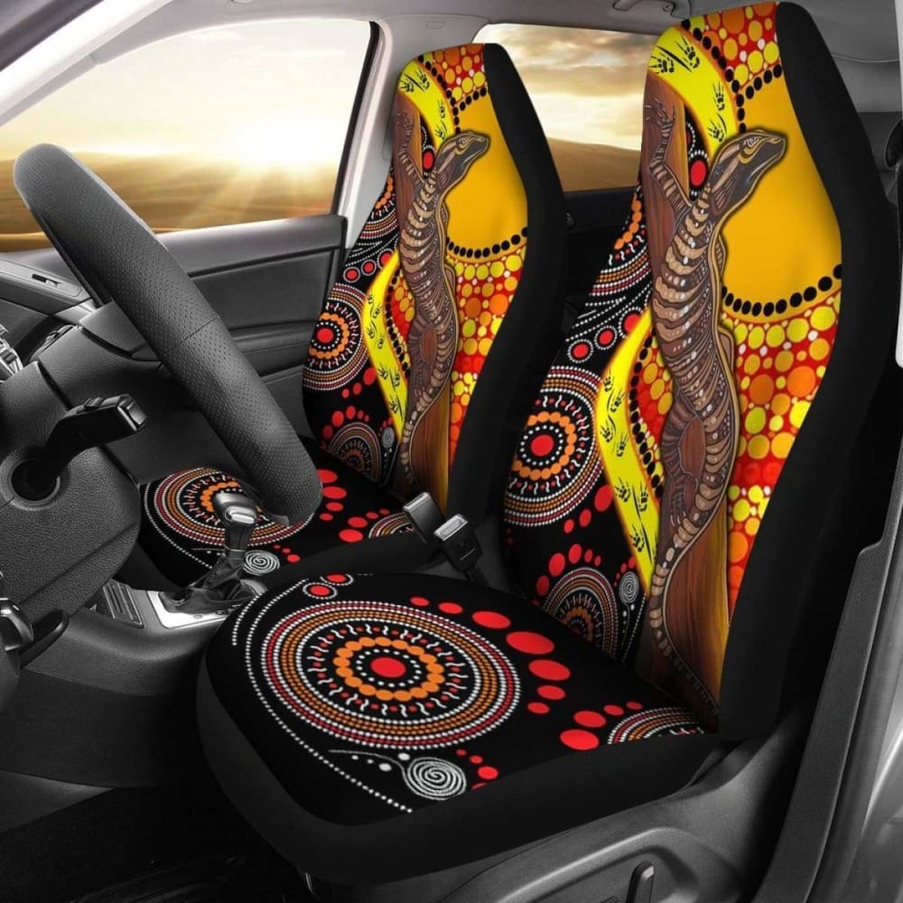 Premium Australian Aboriginal Dot Painting Car Seat Covers - Sun & Lizard Design | Universal Fit for Cars, SUVs & Trucks | Durable & Stylish Protection for Daily Commute, Road Trips & Outdoor Adventures