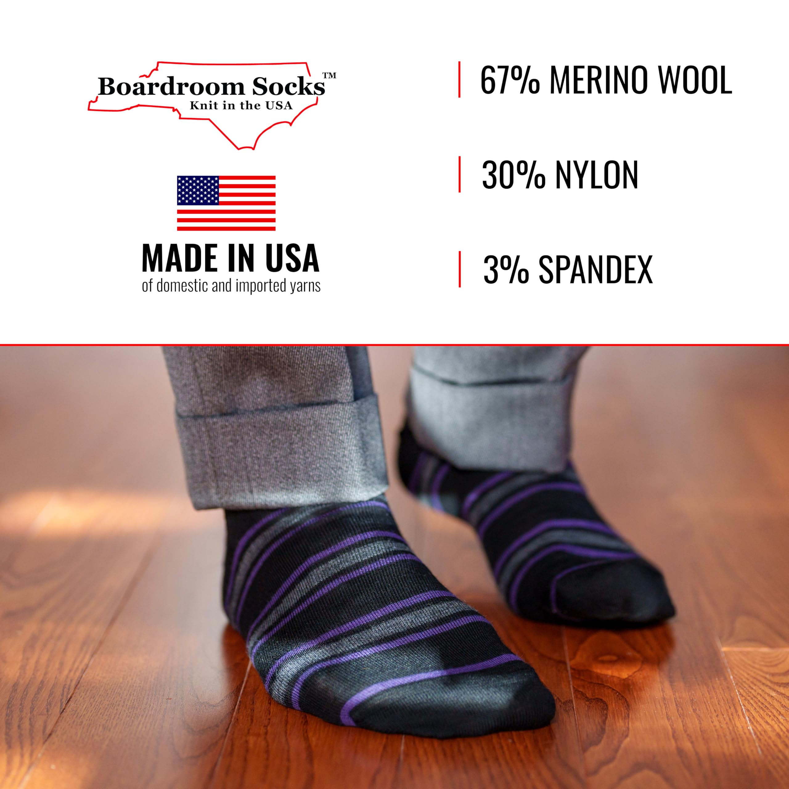 Premium Merino Wool Mid-Calf Dress Socks for Men - Breathable & Comfortable Patterned Socks for Business, Office & Formal Occasions