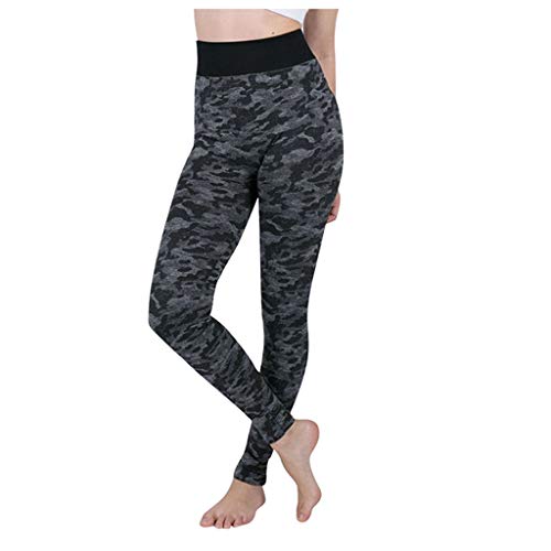 Vielsports Women's Camo Yoga Pants - High Waist Compression Workout Leggings, Sweat-Wicking Tights for Running, Gym & Lounge | Black