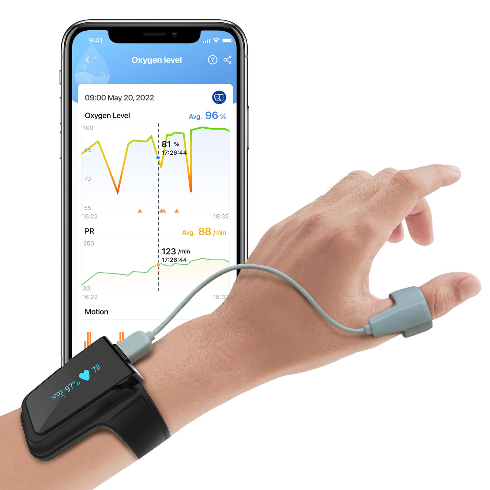 FDA-Approved Pulse Oximeter with Bluetooth - 72-Hour Battery Life Wrist & Finger Oxygen Monitor for Adults - Free APP & PC Reports - Perfect for Sleep Tracking, Fitness Monitoring & Health Management