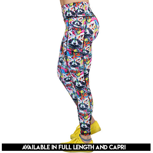 Trash Panda Monium Leggings - Women's High Waisted Yoga Pants for Workout, Running & Lounge | Cute Raccoon Print Athletic Leggings