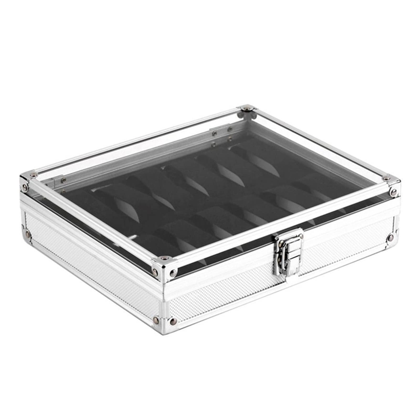 Qqiao Store 12-Slot Aluminum Watch Box - Jewelry & Watch Display Storage Case with Suede Lining, Square Rectangle Holder (White) - Perfect for Watch Collectors & Jewelry Organization