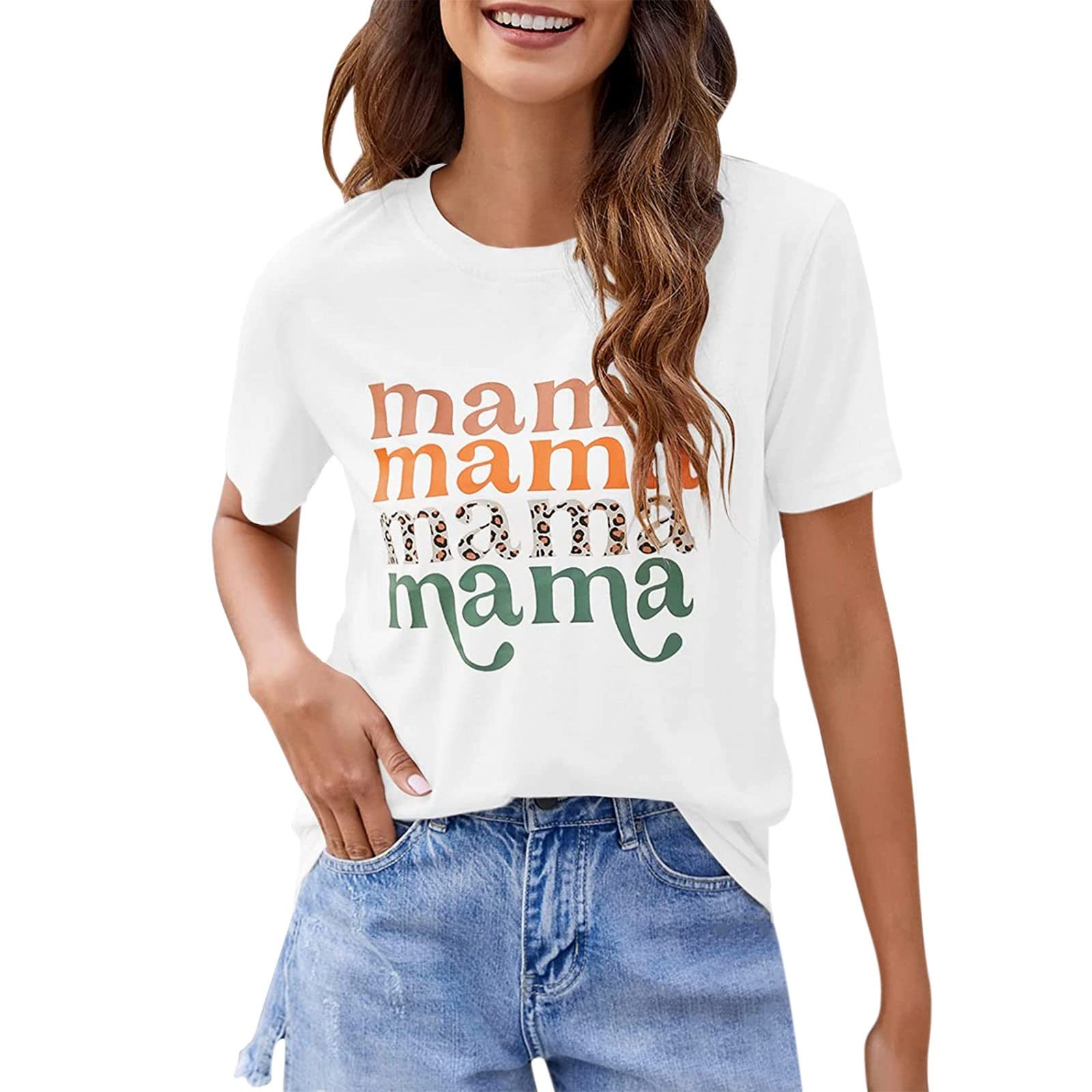 Women's Mama Shirt - Fashion Graphic Tee, Loose Fit Summer Tops & Short Sleeve Blouses for Active Mom Life | Casual Basic Tees for Everyday Wear, Mother's Day Gifts & Family Outfits