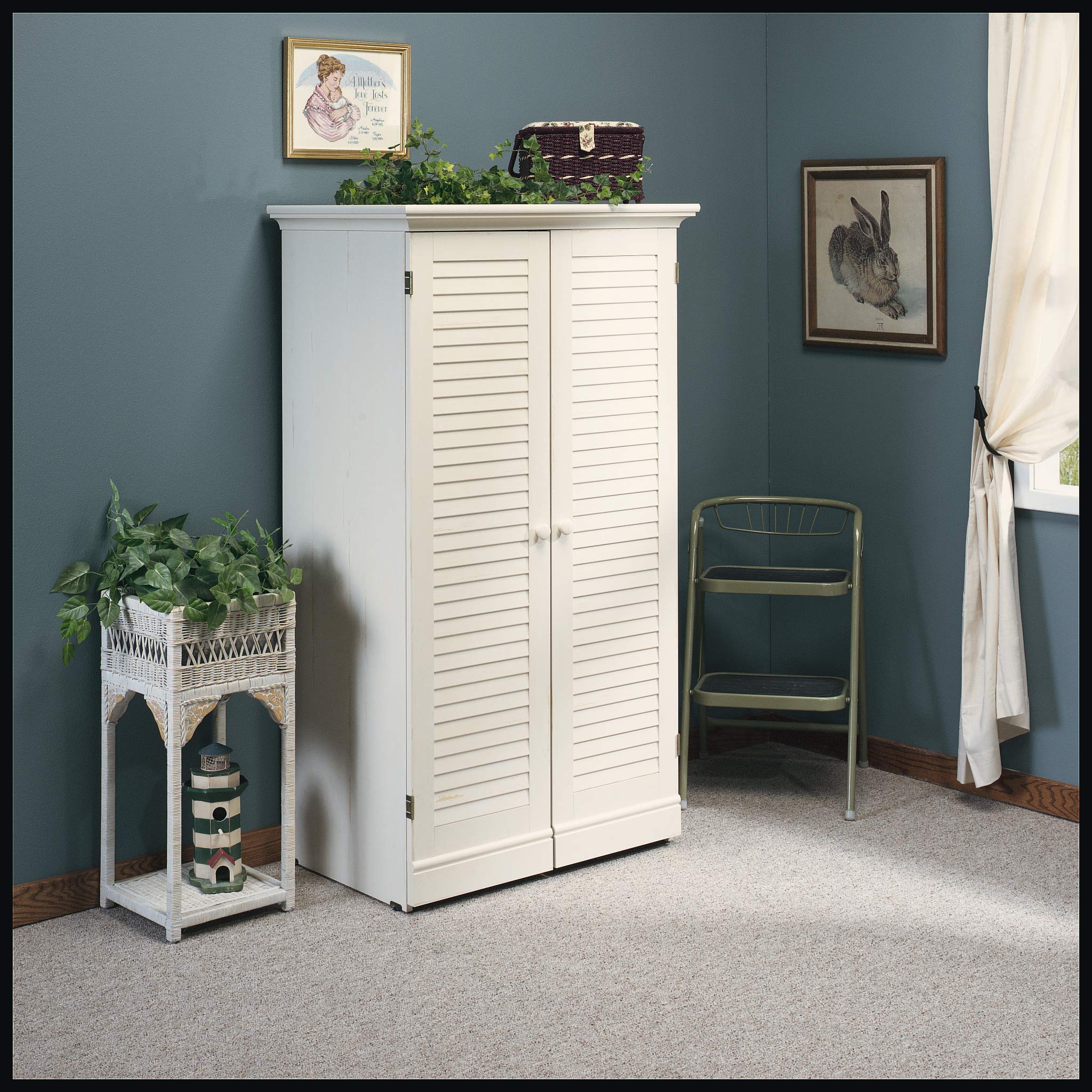 Sauder Harbor View Craft and Sewing Armoire with Table & Pantry Cabinets - 35.12