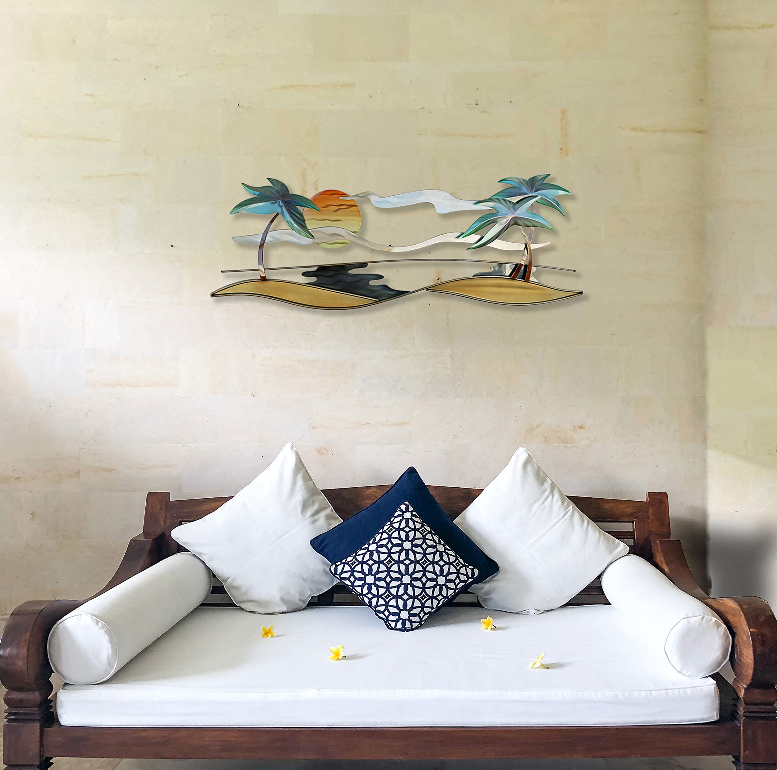 Tropical Beach Coastal Metal Wall Art - Modern Ocean Themed Home Decor for Living Room, Bedroom, or Beach House