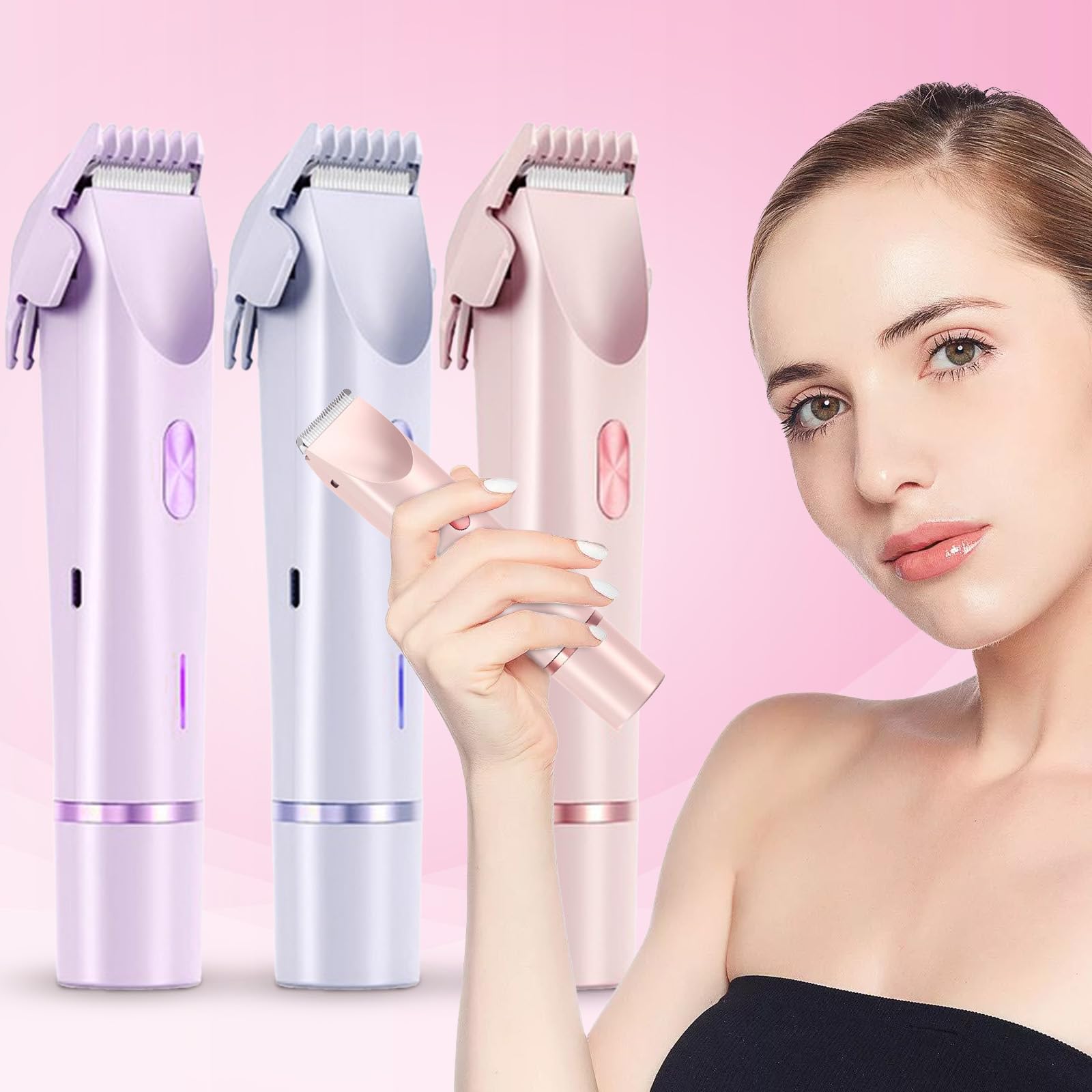 2 in 1 Rechargeable Electric Shaver for Women - Wet/Dry Bikini Underarm Leg Arm Body Face Hair Trimmer with Accessories (Blue) | Perfect for Travel, Gym & Home Grooming