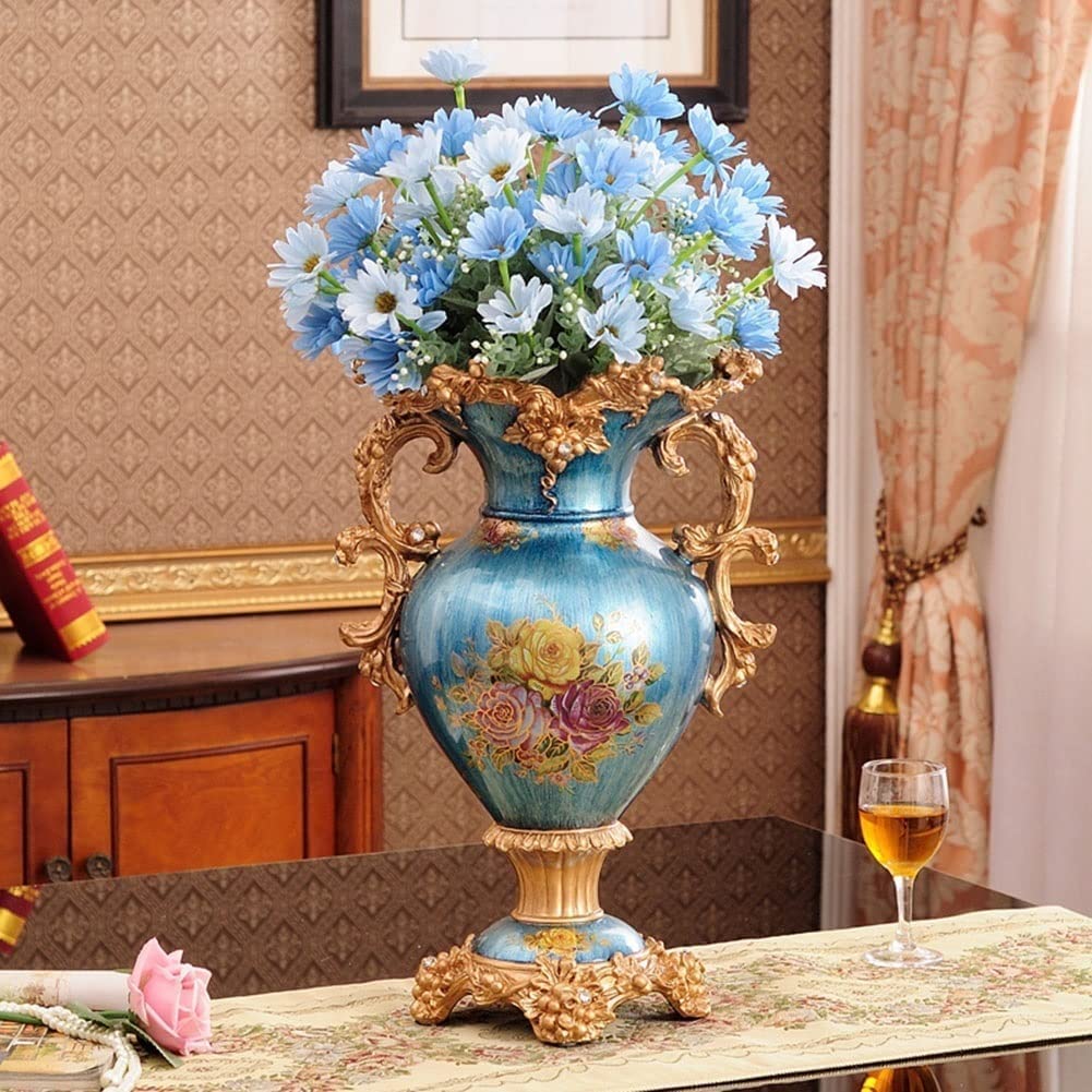 Hand-Painted Tall White Resin Flower Vase - European Style Large Decorative Vase for Wedding Gift (49×30cm) | Perfect for Living Room, Dining Table, Bedroom, Office & Hotel Decor | Centerpiece for Home and Special Occasions