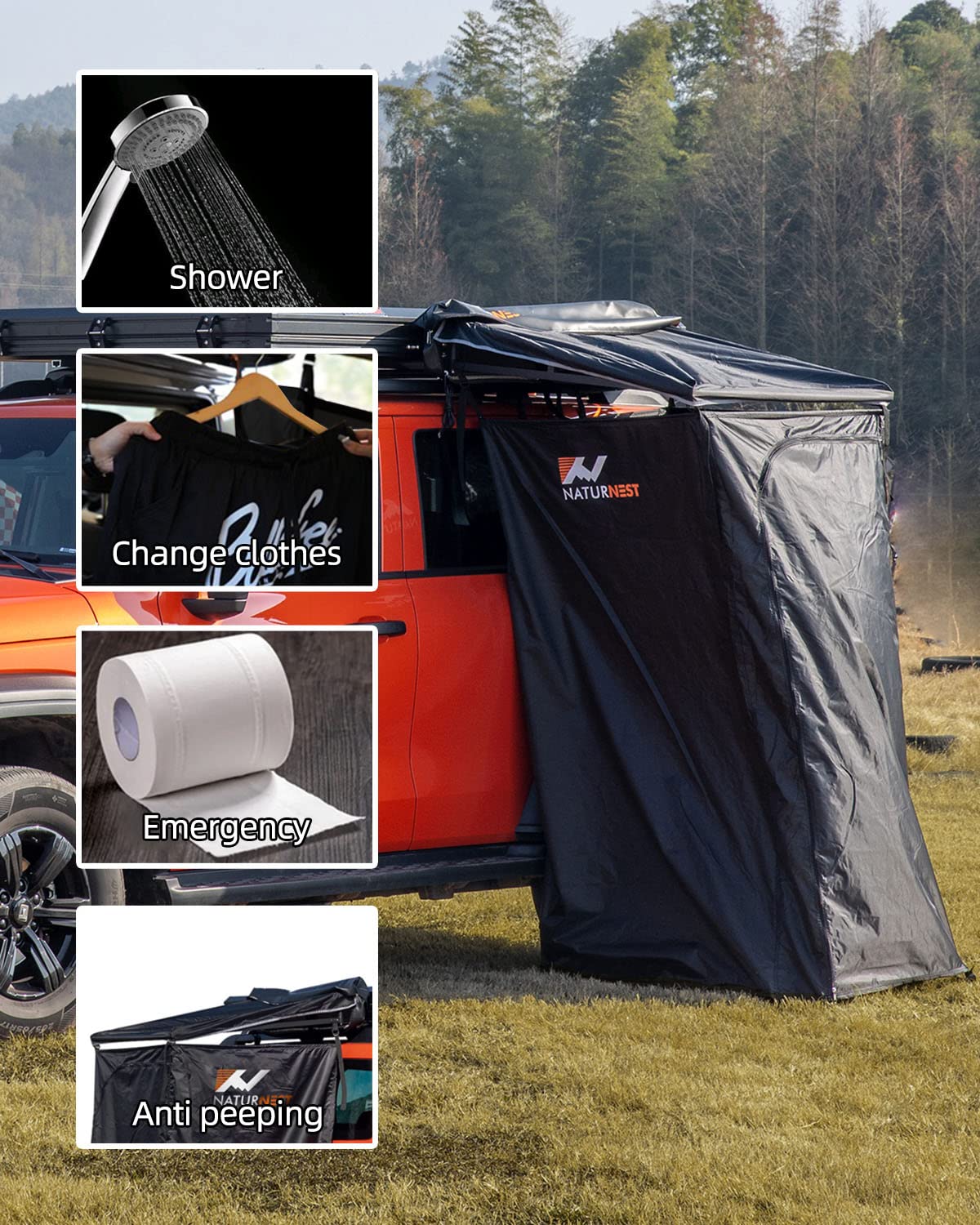 **Naturnest Portable Shower Tent – Outdoor Camping Shower Privacy Shelter for Jeep, Truck, Van & SUV – Waterproof & Lightweight for Overlanding, Beach, RV & Backpacking**    *(Use Cases: Perfect for camping trips, beach showers, RV travel, off-grid adventures, and outdoor privacy needs.)*
