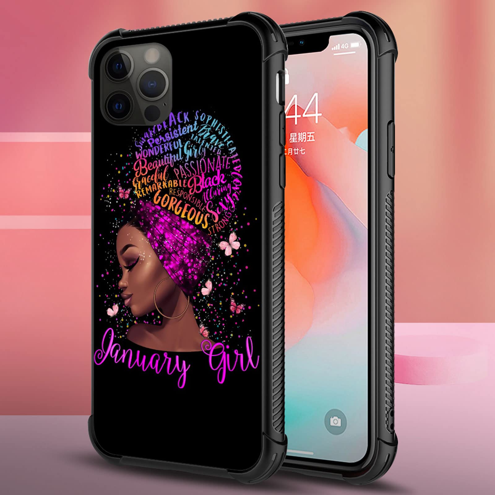 Butterfly Gorgeous Black Girl iPhone 12/12 Pro Case - Shockproof Silicone TPU Protective Cover with Soft Back for Fall Prevention | Perfect for Everyday Use, Work & Travel Protection