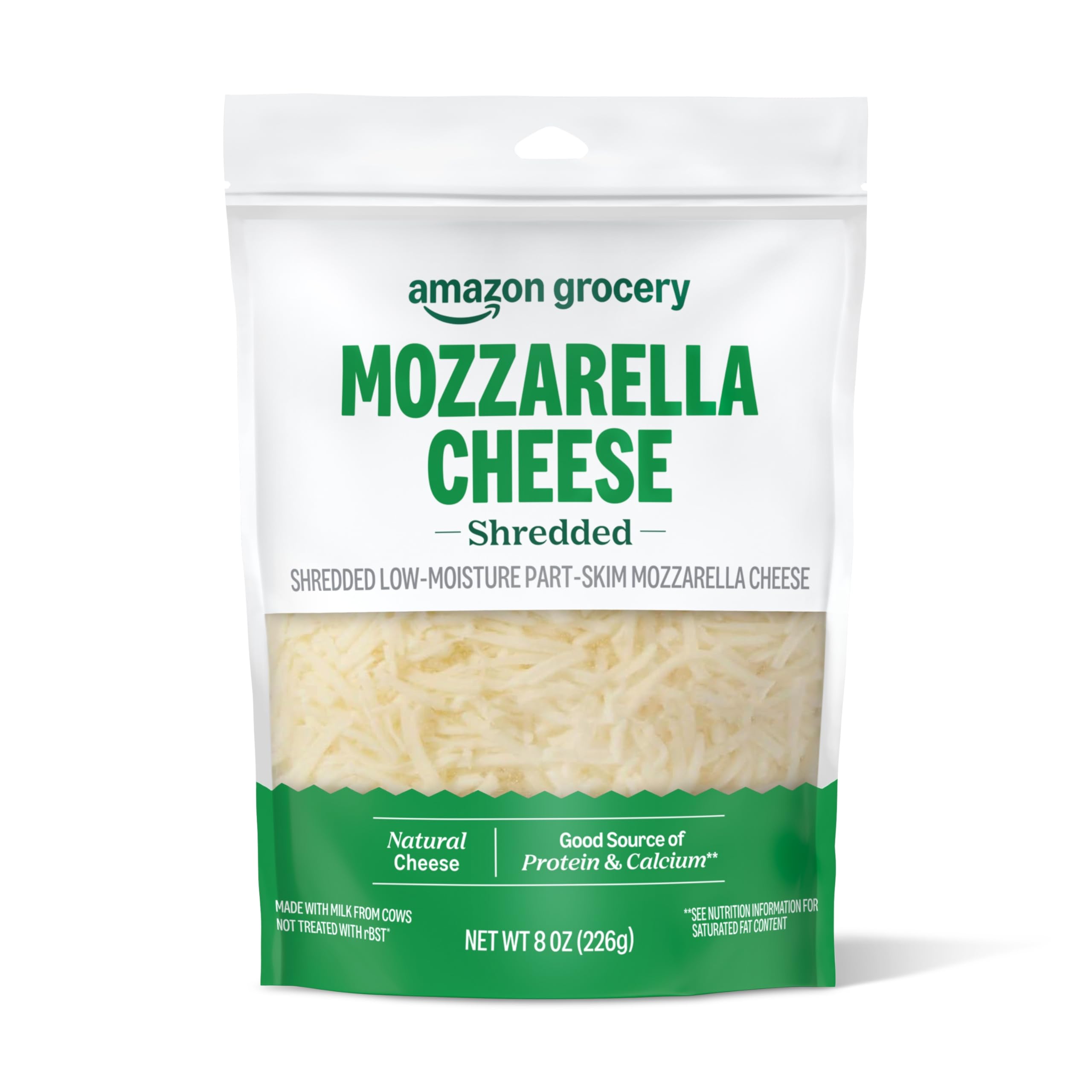 Amazon Grocery - Shredded Mozzarella Cheese 8 Oz | Fresh & Melty | Perfect for Pizza, Pasta & Salads | Resealable Bag (Packaging May Vary)