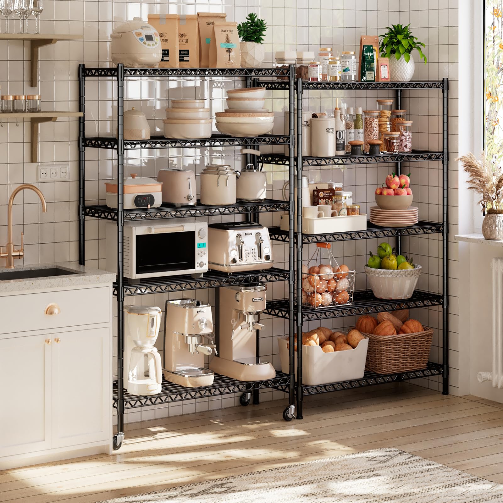 REIBII 5-Tier Adjustable Metal Wire Shelving Unit with Wheels & Feet - 15.7
