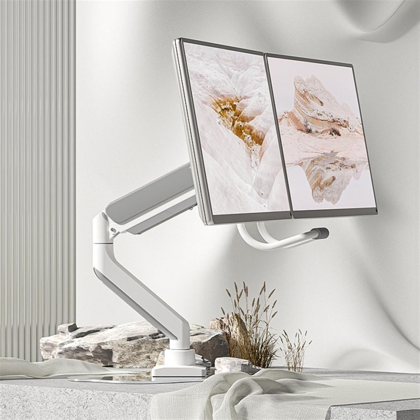 **Dual Monitor Stand for Desk - Adjustable Gas Spring Monitor Arm Holds 2 Screens up to 32 Inches, 17.6lbs - Sliding VESA Plates with Clamp & Grommet Base - Perfect for Home Office & Gaming Setup**