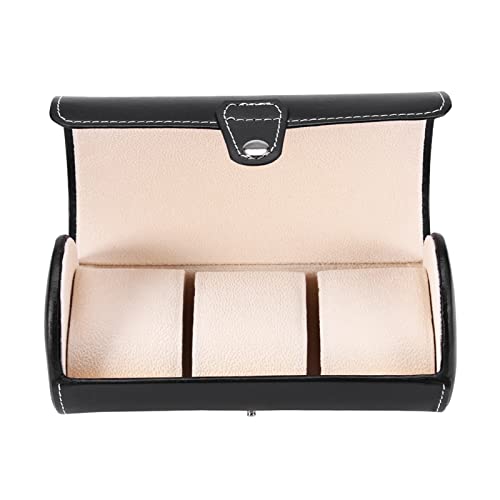 3 Grids PU Leather Watch Storage Box - Cylinder Watch Roll Holder & Wristwatch Display Case Organizer for Men Women (Black) | Perfect for Travel, Collection Display & Gift Giving