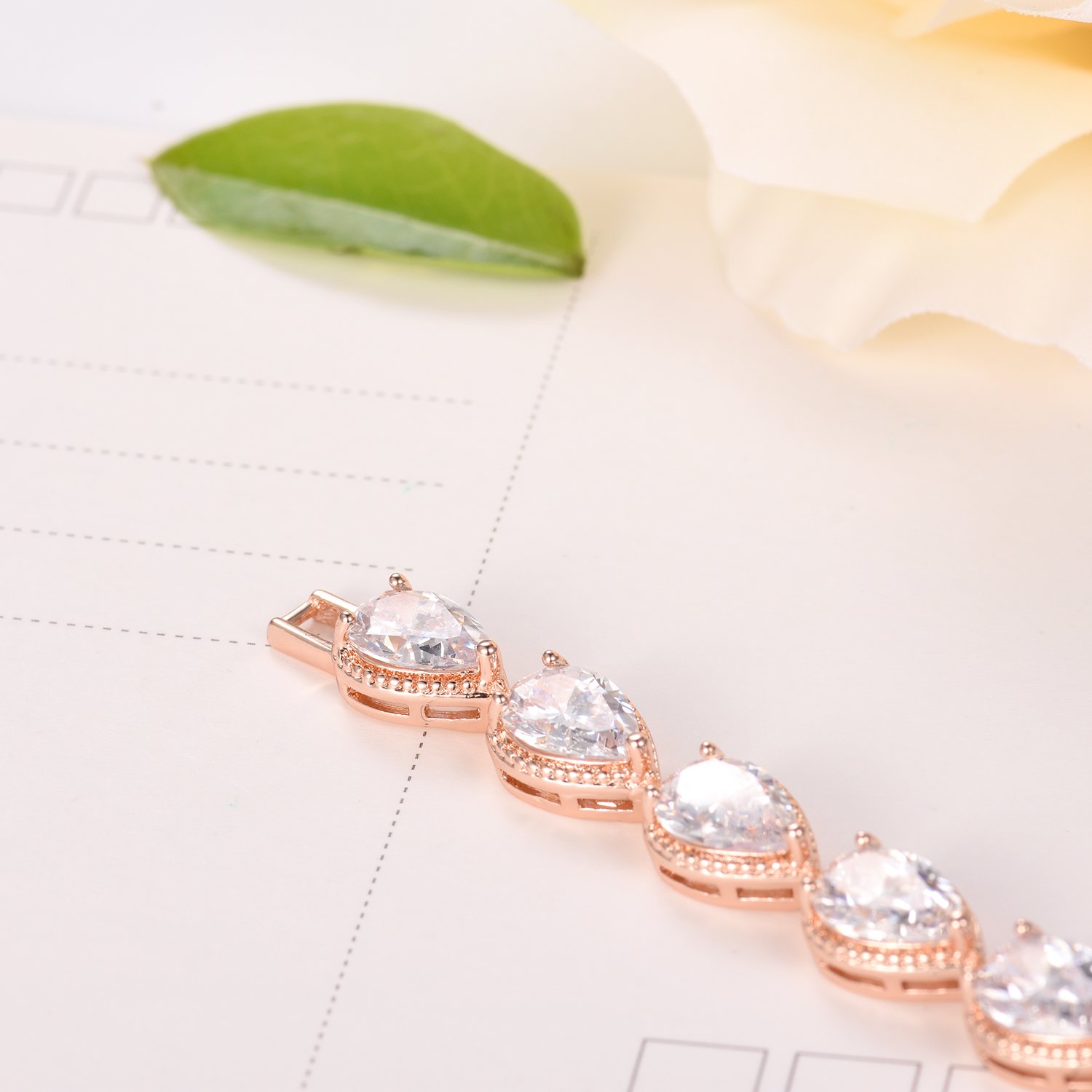 SELOVO Elegant Teardrop Rose Gold Tennis Bracelet for Women - Dainty Chain Bracelet for Everyday Wear, Date Night & Special Occasions