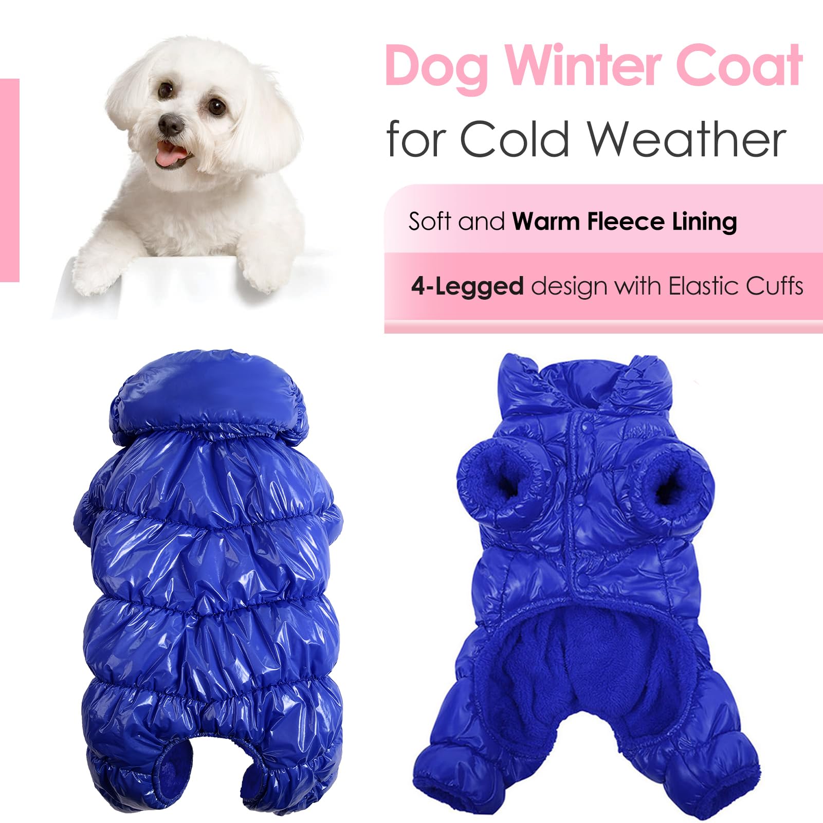 **AOFITEE Waterproof Winter Dog Jacket - Full Body Snowsuit & Windproof Puffer Coat with Fleece Lining for Small Dogs | Cold Weather Protection | Blue, Size L | Perfect for Snowy Walks & Outdoor Adventures**