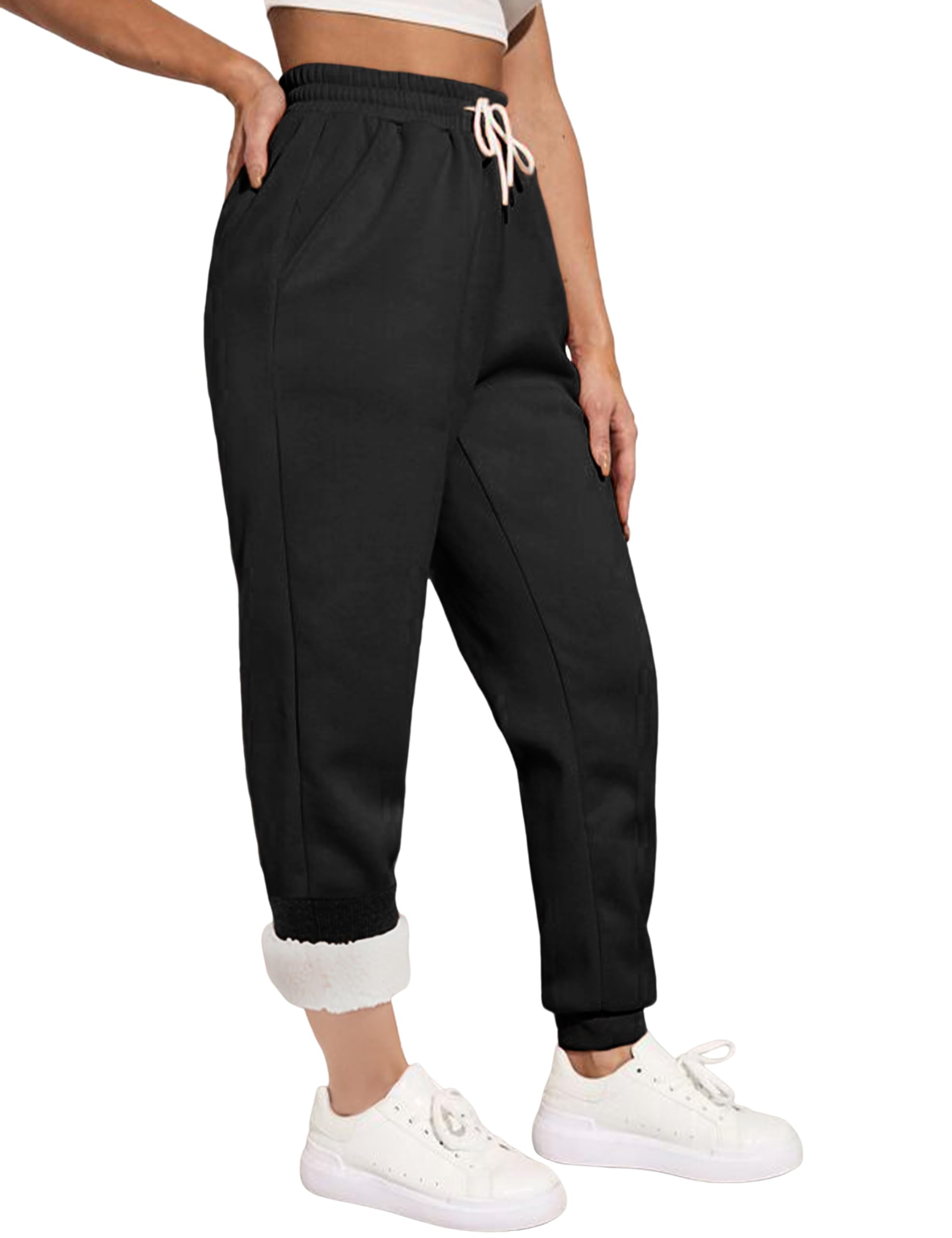 Yeokou Women's Sherpa Lined Sweatpants - Winter Warm Fleece Joggers, Cozy Lounge Pants with Elastic Waistband for Casual Wear, Home, Yoga & Outdoor Activities